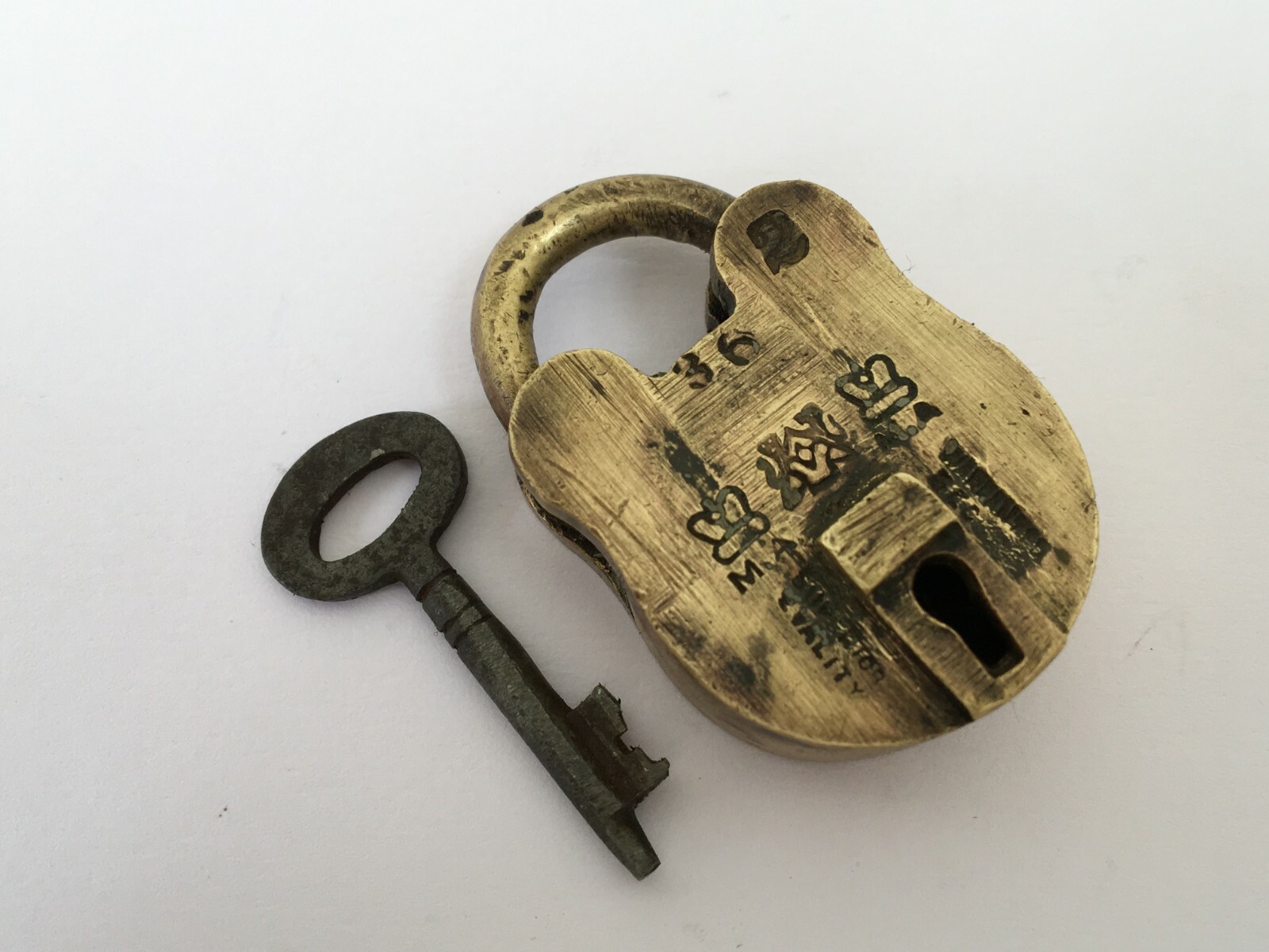 Lock Vintage Brass Padlock With Key Rich Patina Collectible Rear Shape