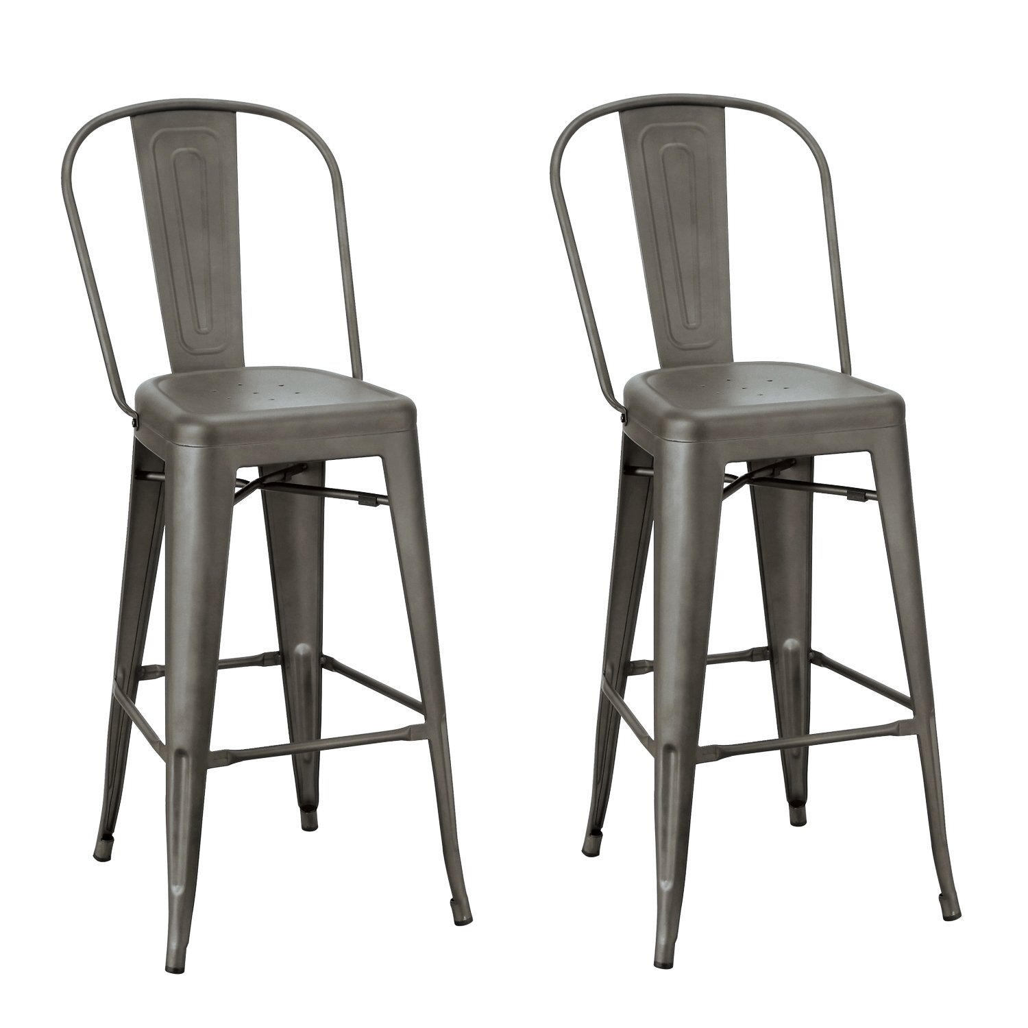 Adeco 2016 New 30" Industrial Chic Metal Barstool with High Back, Near Black