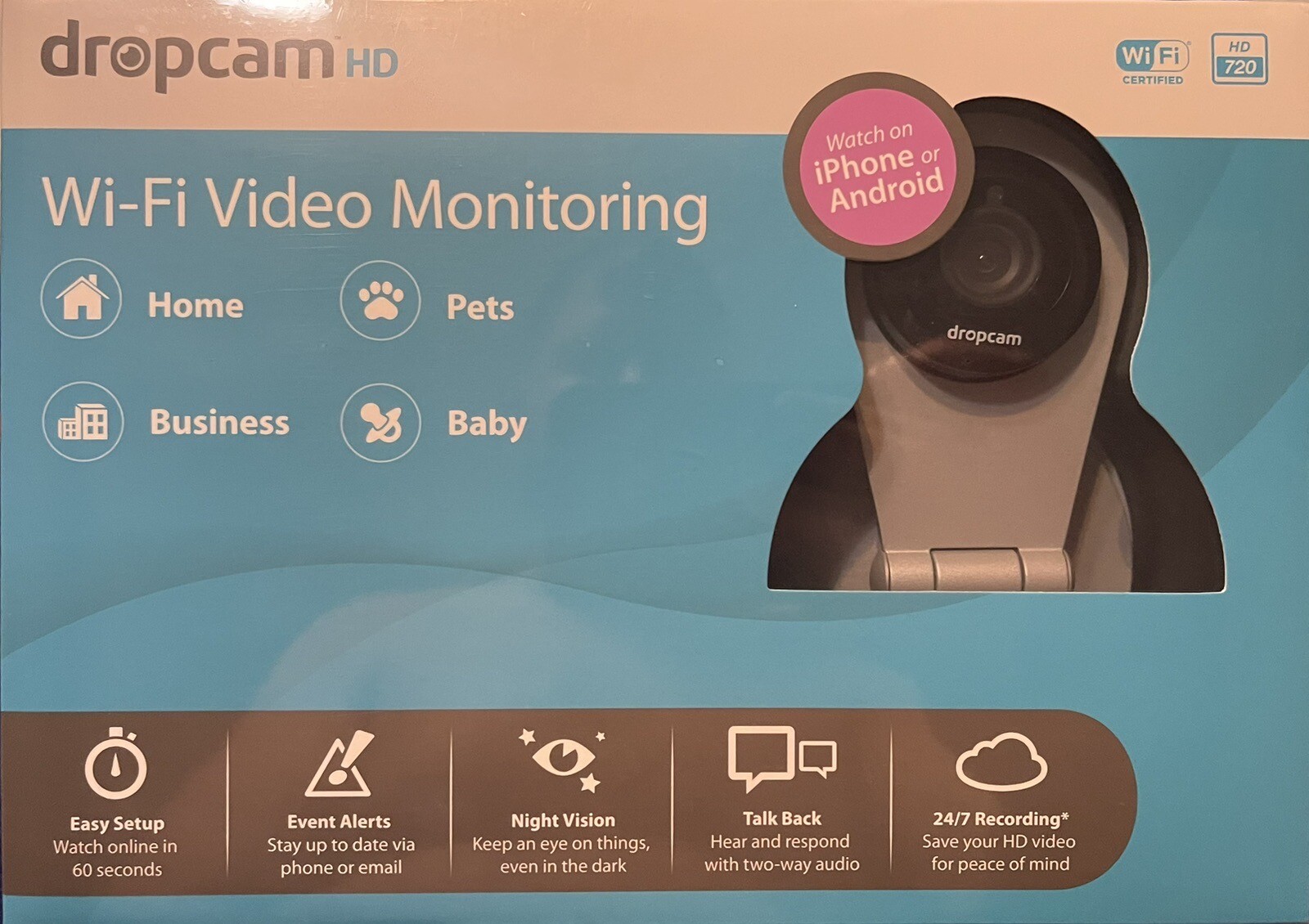 NIB Dropcam HD Wi-Fi Wireless Video Monitoring Security Camera NEW 720 Unopened