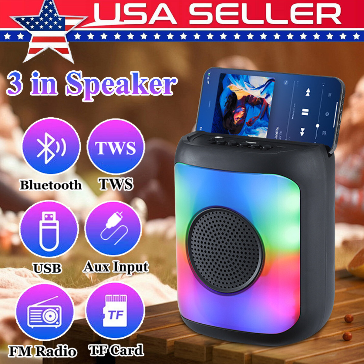 Portable Wireless Bluetooth Speaker 3inch Bass Stereo Radio FM TF AUX USB 1500W
