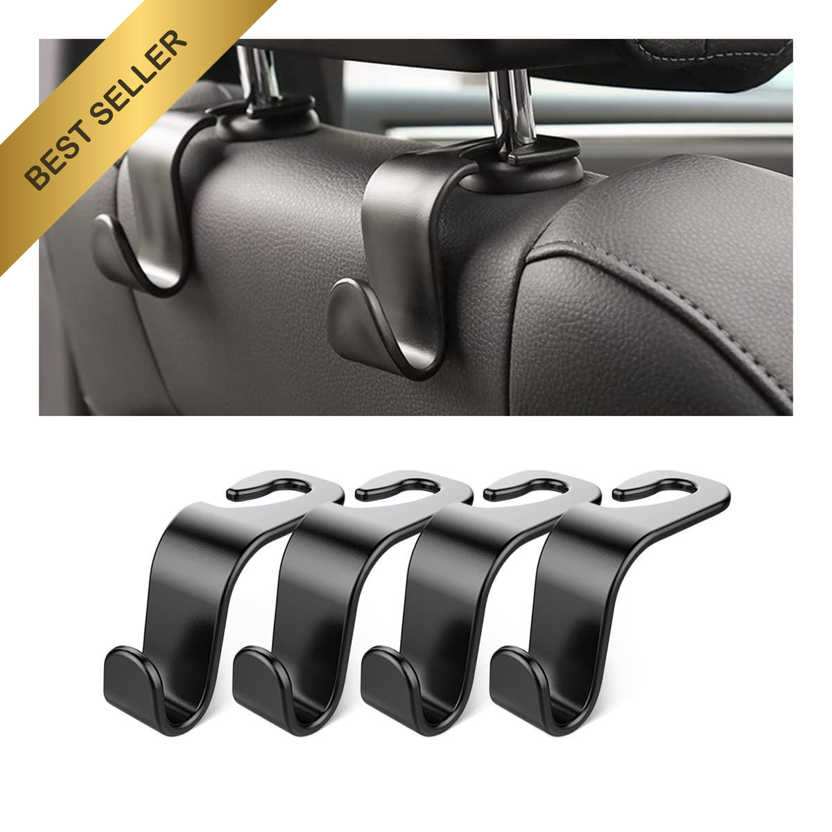 Car Back Seat Headrest Hooks 4 Pack Black Stylish Hanger For Handbags