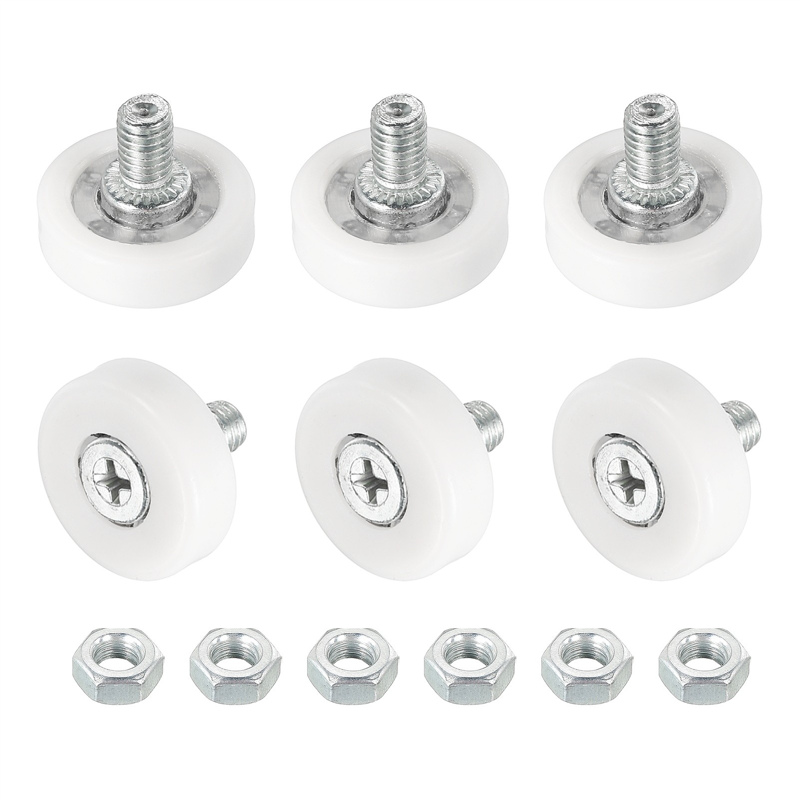 Pack of 6 Drawer Rollers Nylon Cabinet 22mm Pulley Replacement Wheels Nuts
