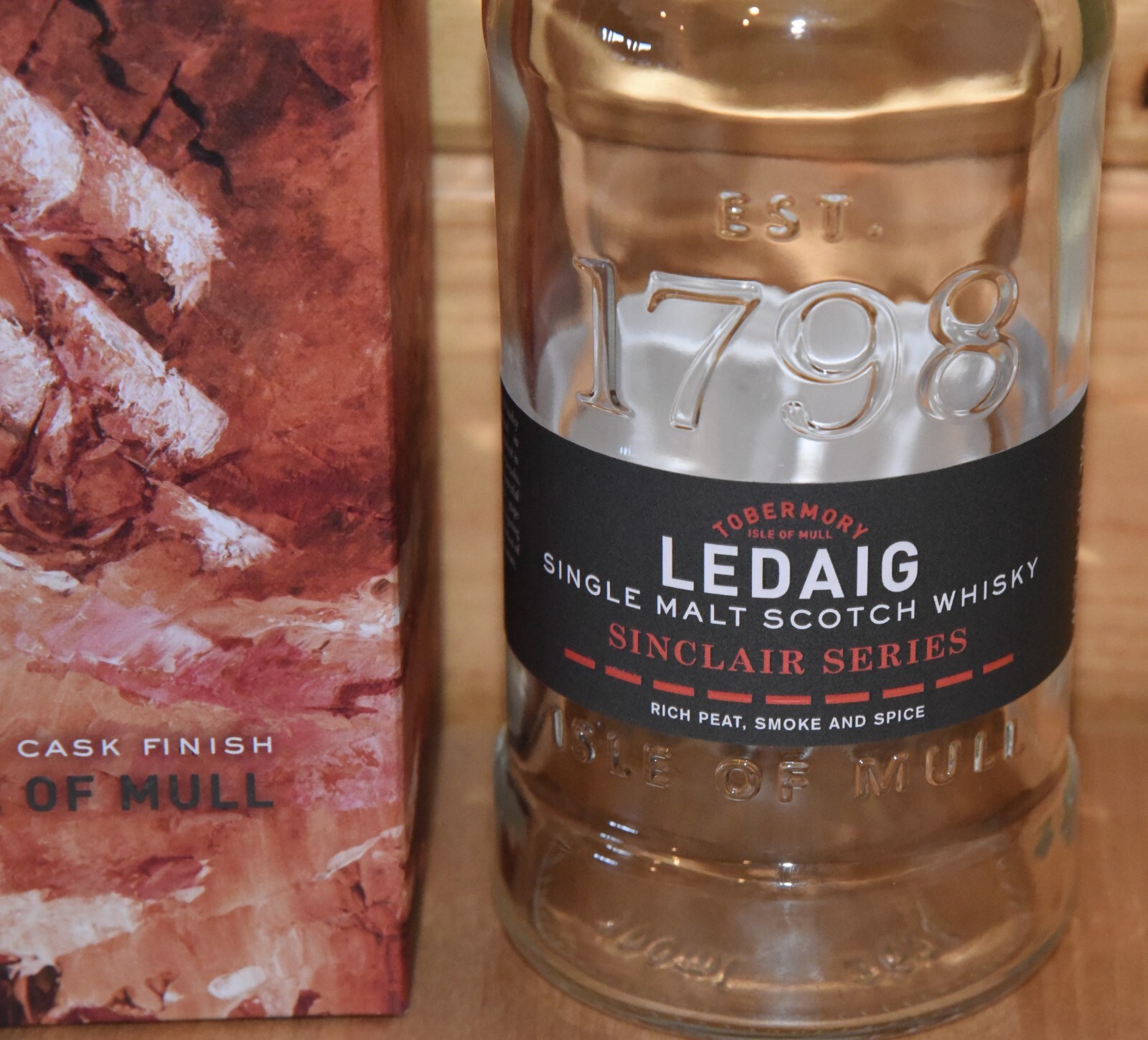 Ledaig Single Malt Isle of Mull Scotch Bottle -Empty 700 ml Cork Stopper & Box