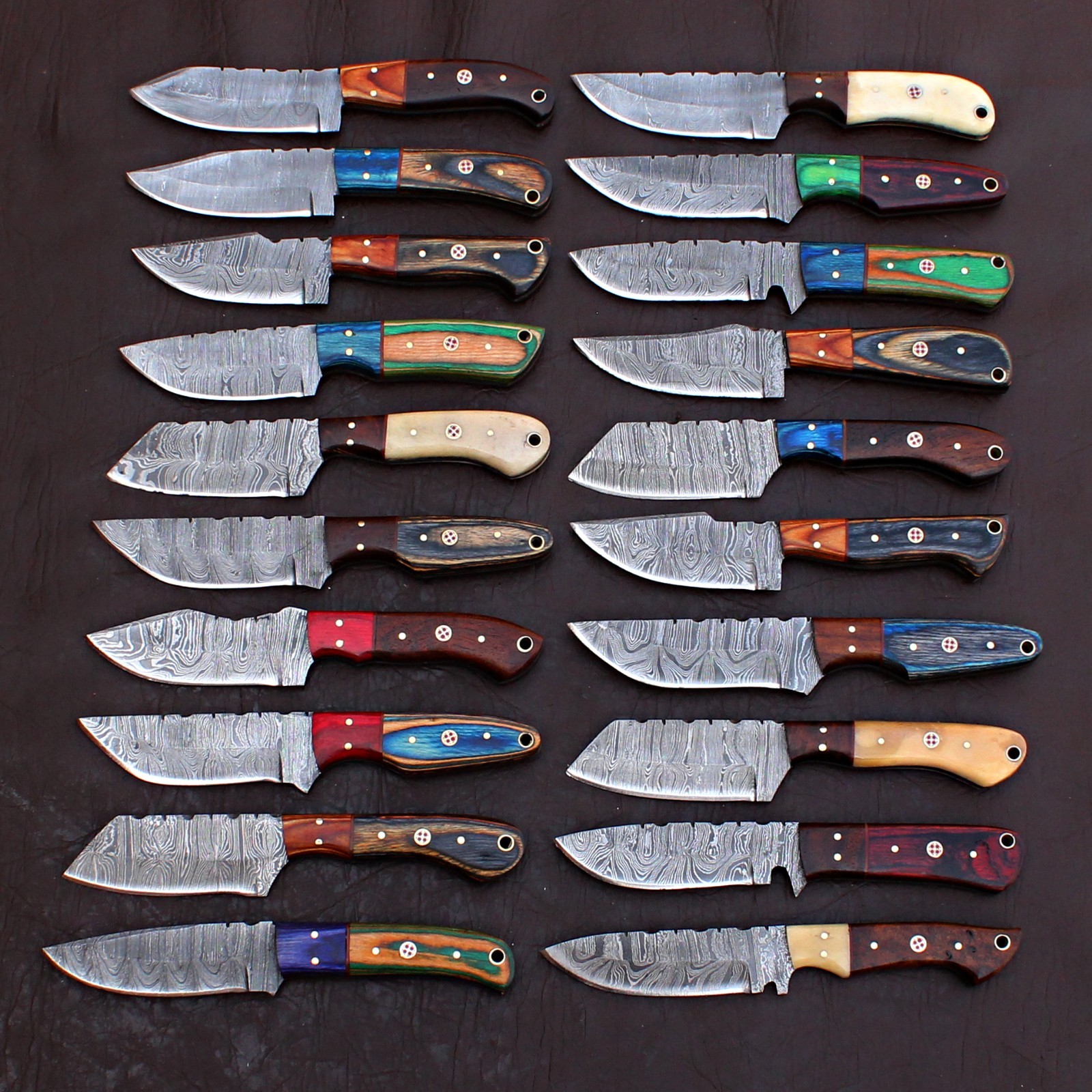 LOT OF 20 CUSTOM HANDMADE DAMASCUS STEEL HUNTING FULL TANG SKINNER EDC KNIFE 412