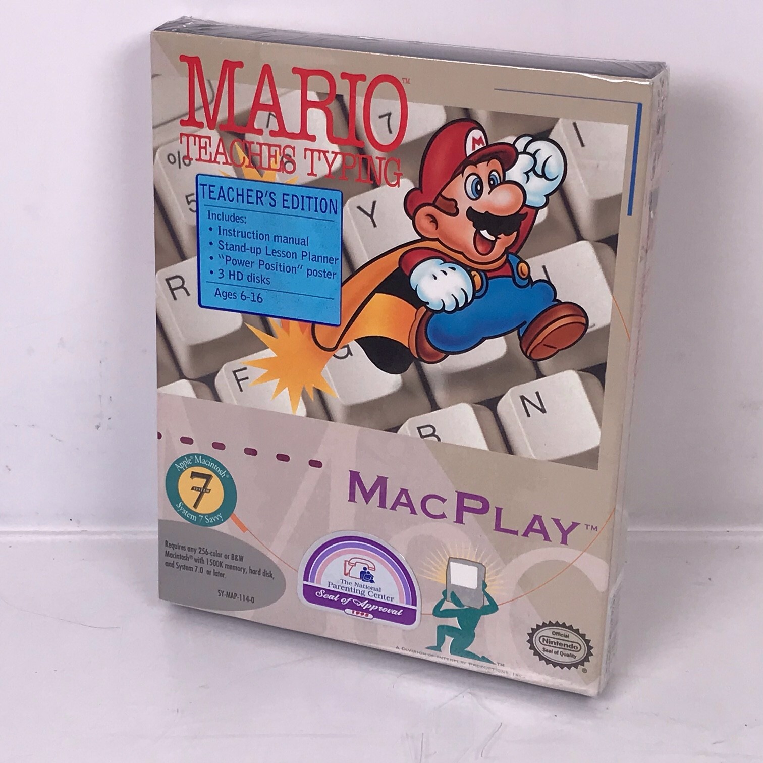 Mario Teaches Typing MacPlay Nintendo (Apple, 1993) Brand New Still Sealed