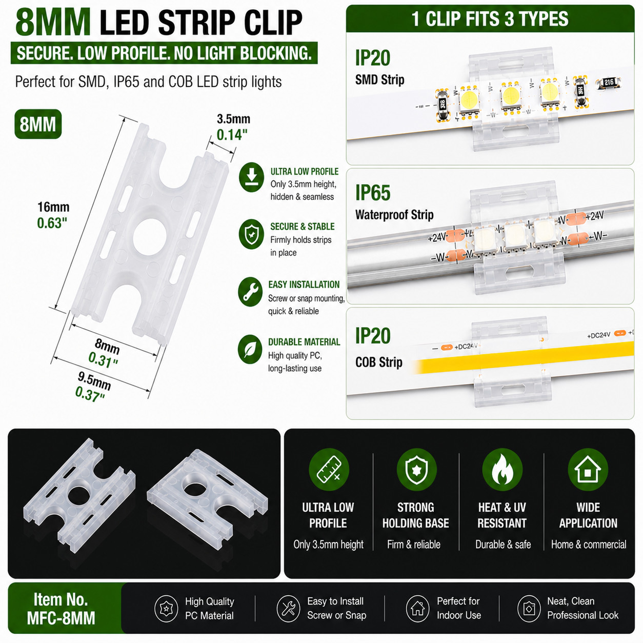 LED Strips Fixing Clips / Tape Light Holder-10PK