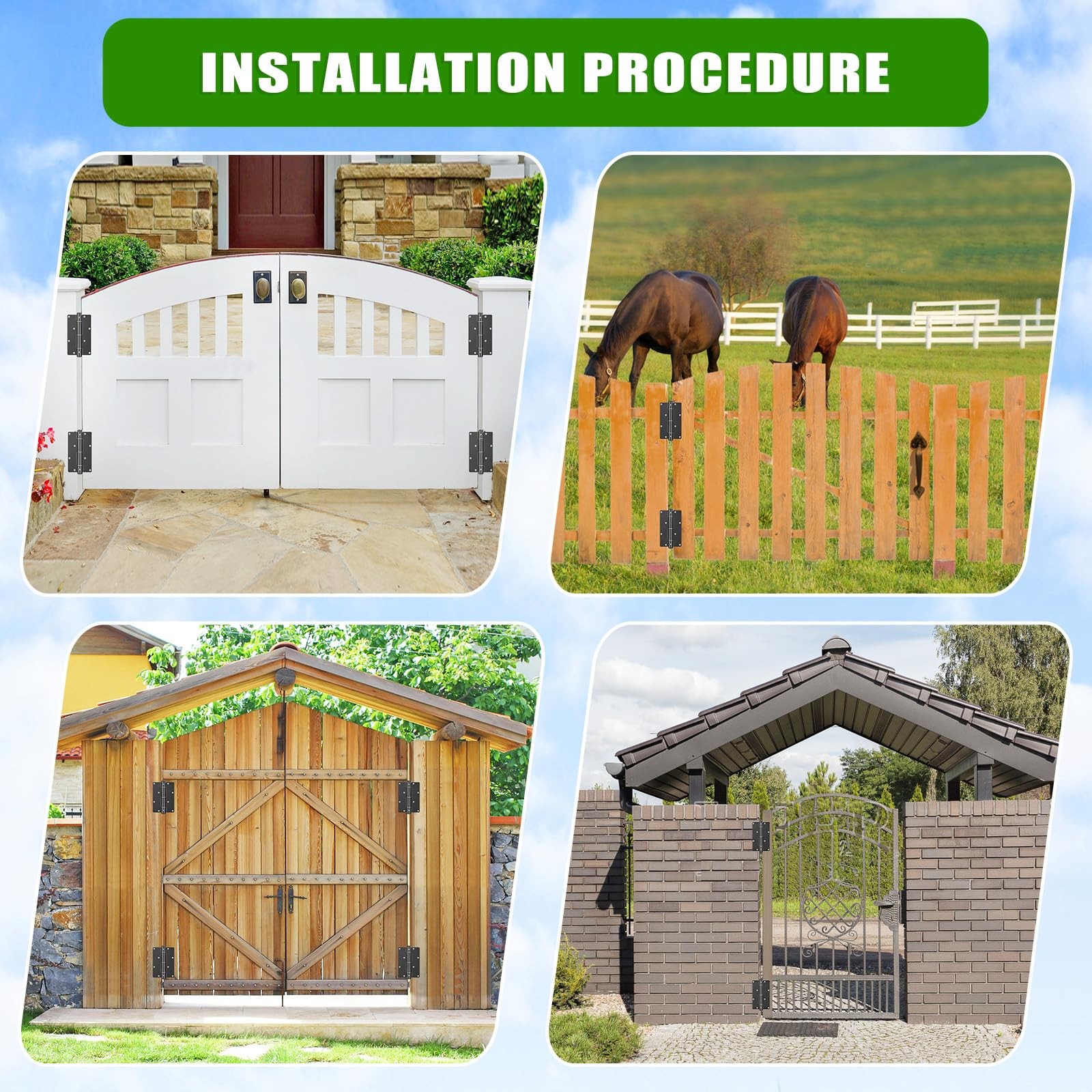 5-3/4" Self-Closing Gate Hinges Heavy Duty Black Steel Spring Hinges Wood Fence