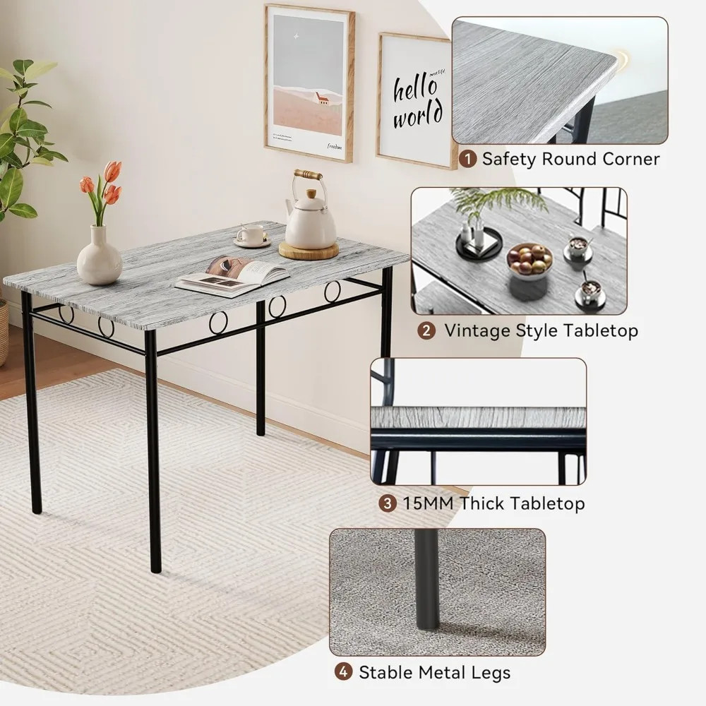 5 Piece Rectangular Dining Table Set 4 People Kitchen Table Chairs Set