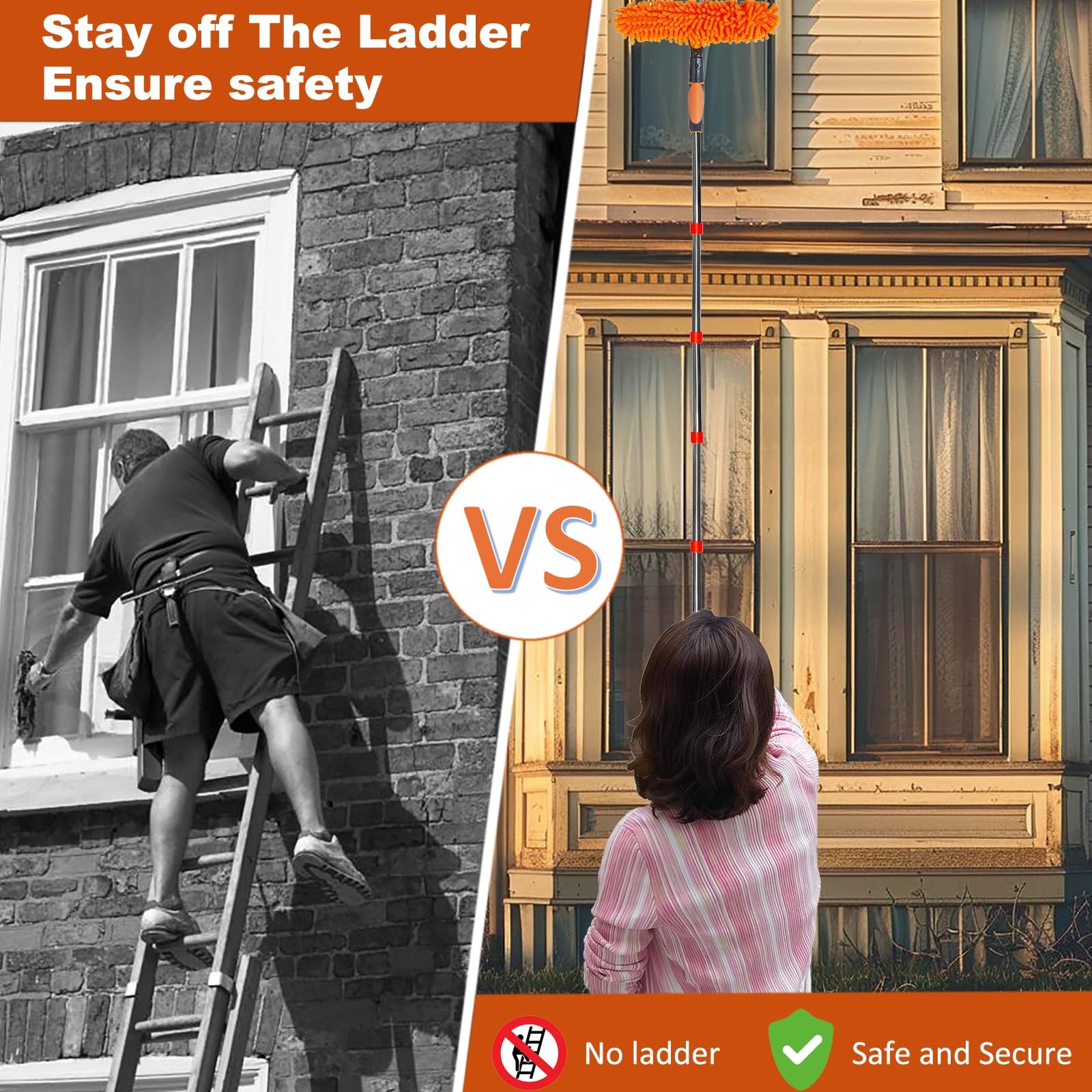 20ft High Reach Duster Kit - Extension Pole, Window Washer Squeegee