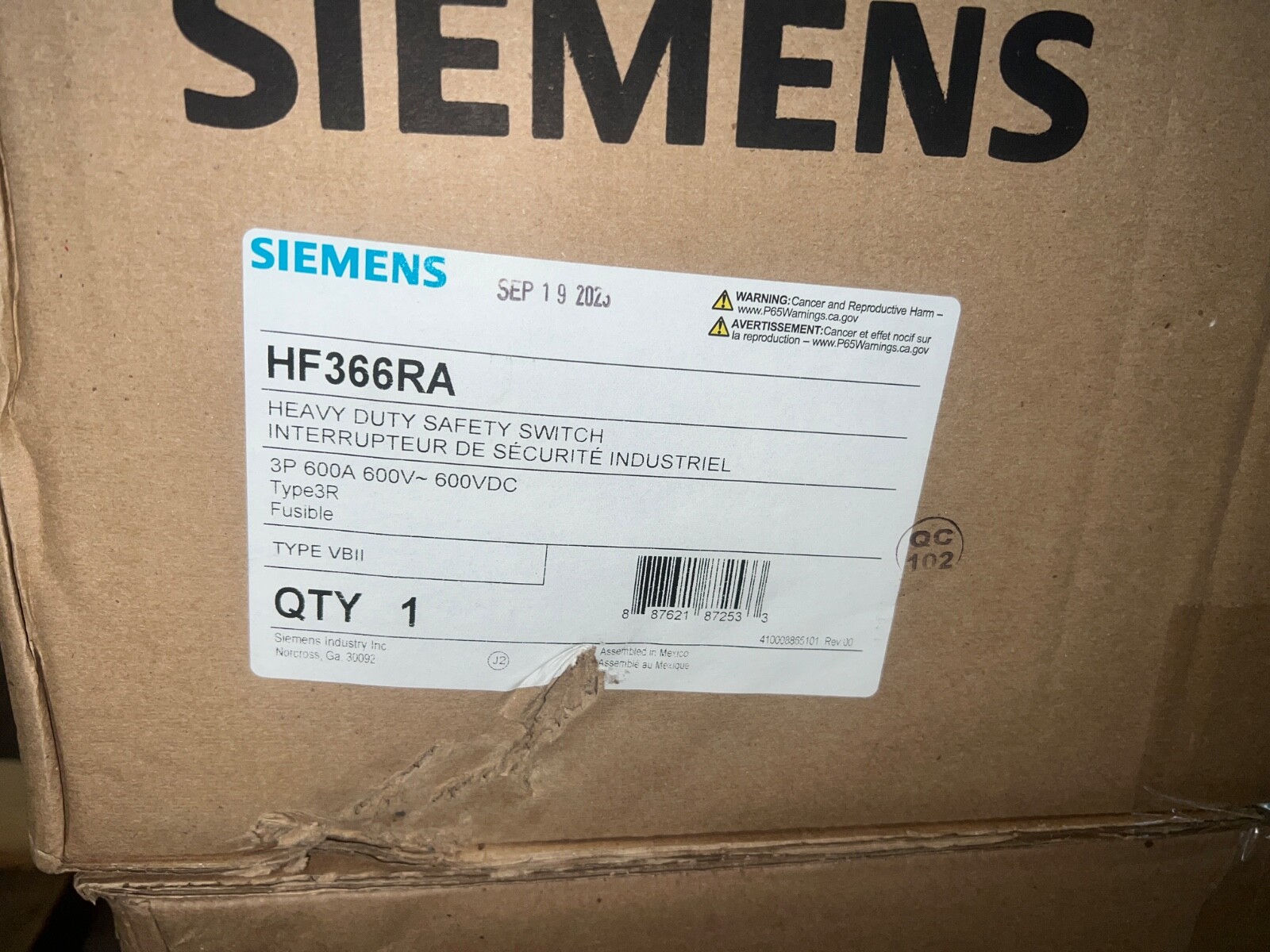 Siemens 3R HF366RA 600 Amp Fusible Safety Switch Disconnect 3 Phase HF366R