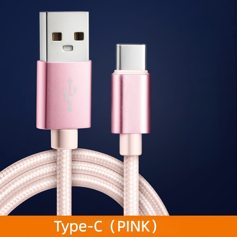Pink 1m Type-C Cable Fast Charging Nylon Braided Data Sync Cord Universal #