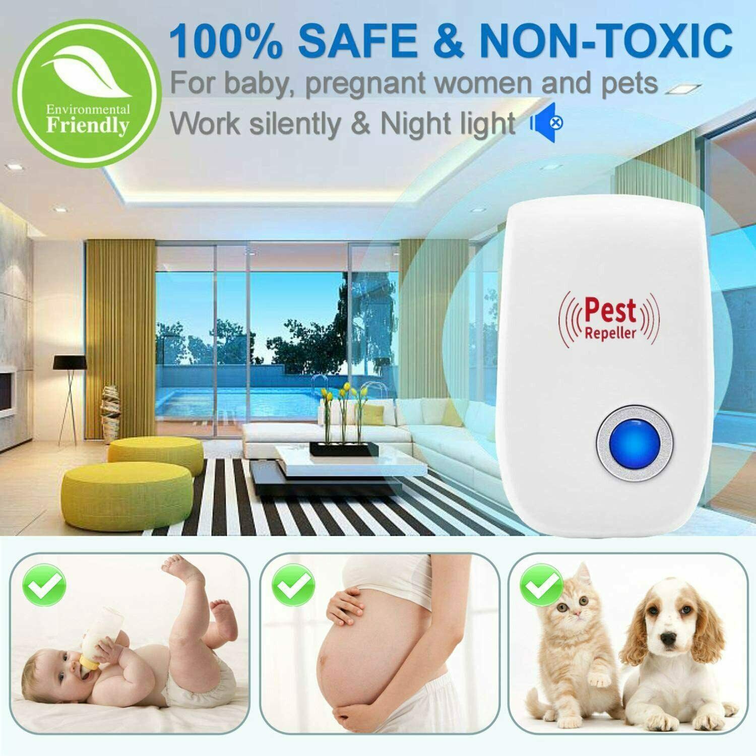 3 x Electronic Pest Reject Control Ultrasonic Repeller Home Bug Rat Spider Roach
