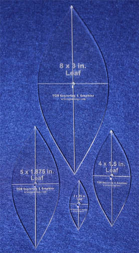 4 Piece Quilting Leaf Templates 1/4 " w/ Center Hole & Cross Hairs -Acrylic