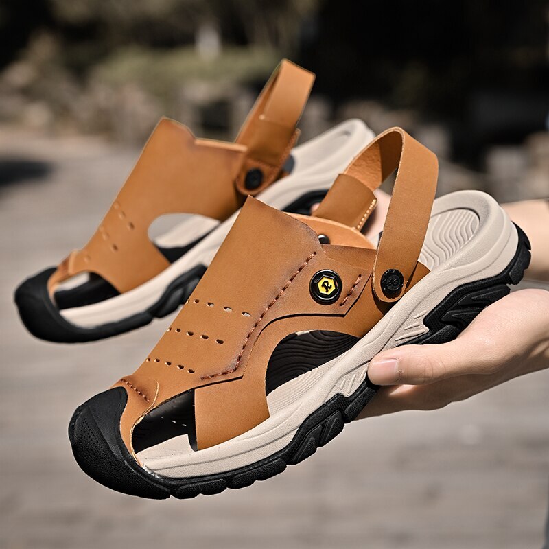 Men Summer Sandals Trekking Genuine LeatherRoman Non-slip Sneakers Slippers