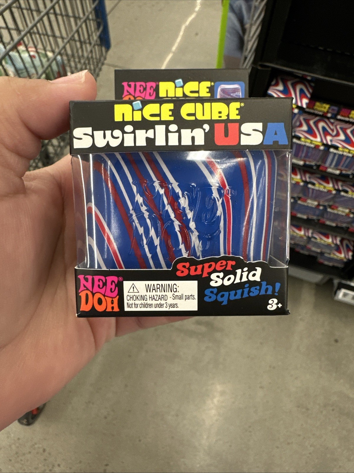 Nee Doh Nice Cube Swirlin' USA Super Solid Squish Toy Blue Red White 3+ Years