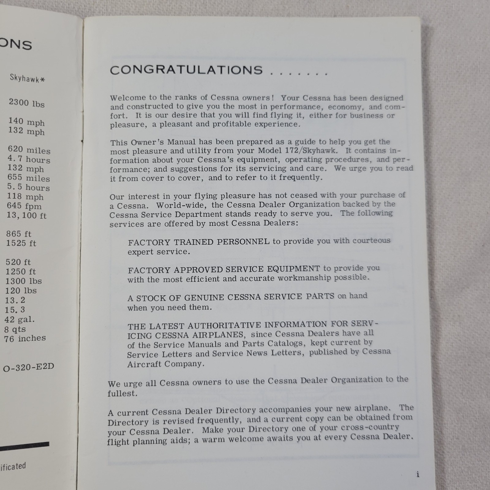 1968 Cessna 172 Skyhawk Owner's Manual