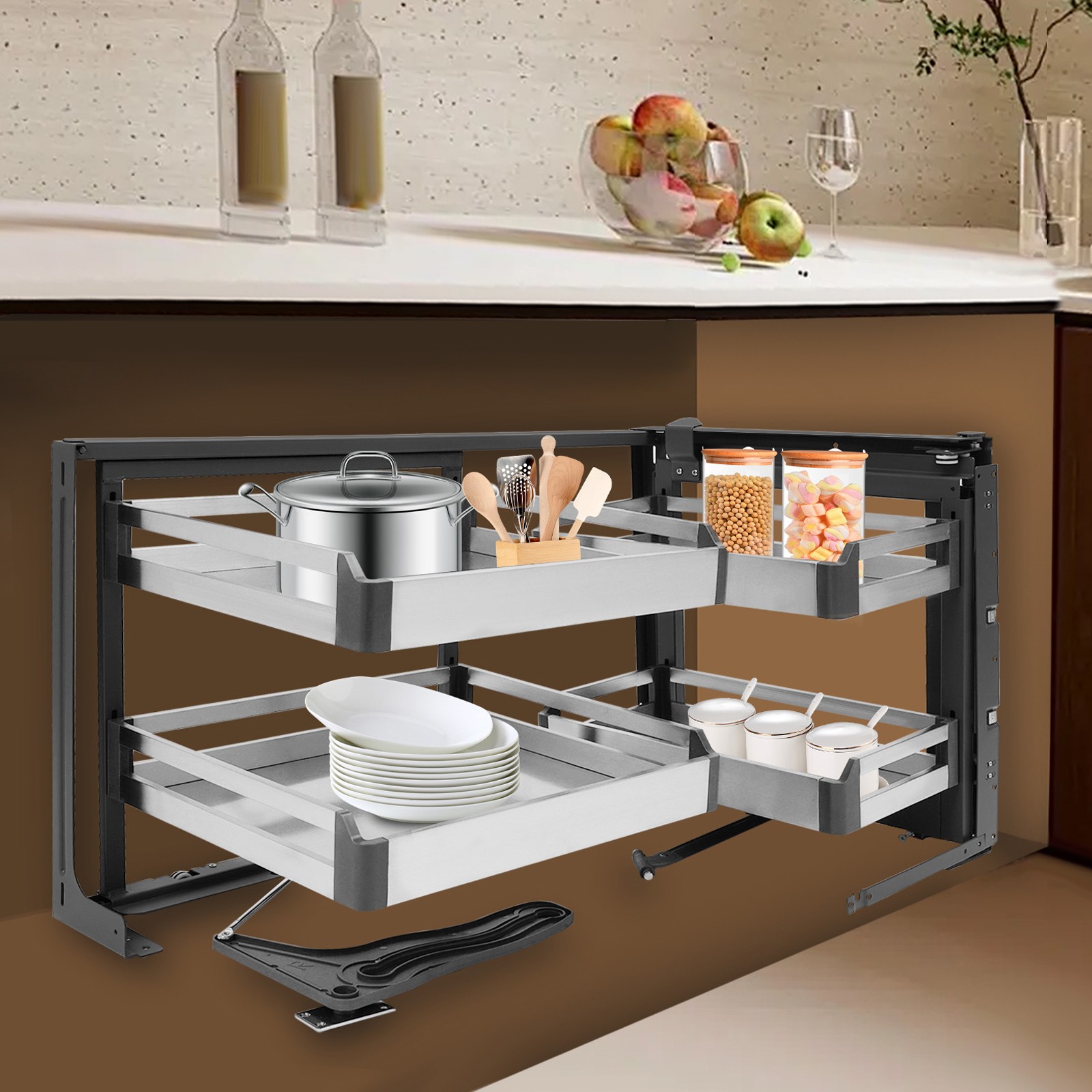 Blind Corner Cabinet Pull-Out Small Space Organizer Kitchen Swivel Storage Shelf