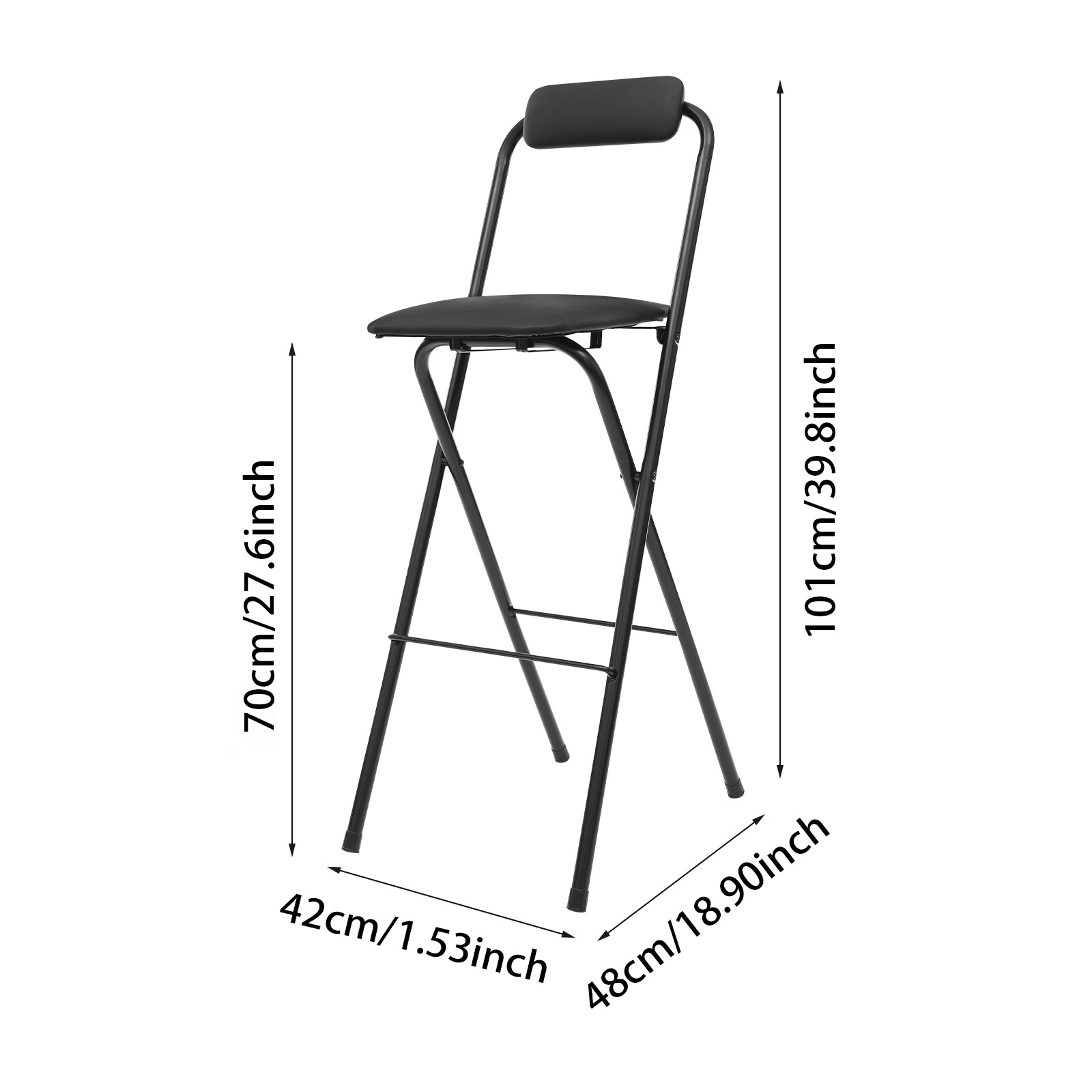 70cm Folding Bar Stool with Backrest Tall Foldable Stool Chair Bar Chair