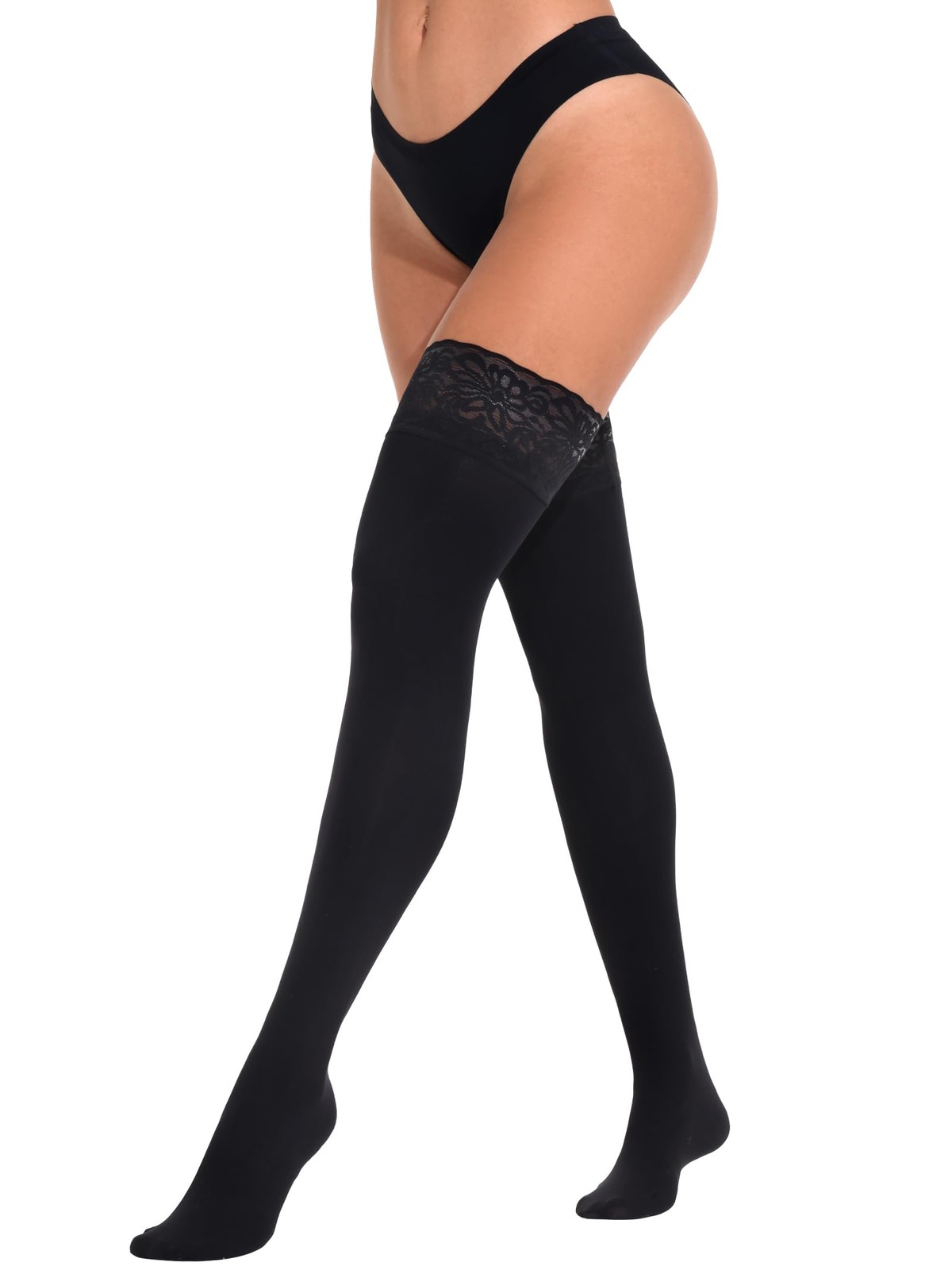 100D Thigh High Stockings for Women Strong Stay Up Silicone Lace Top Pantyhose