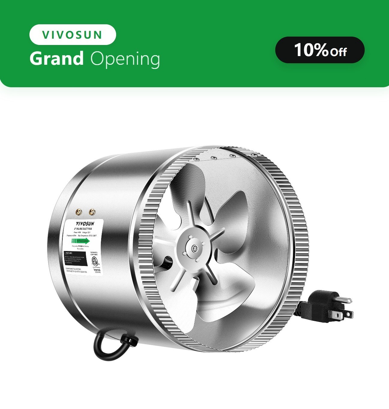 VIVOSUN 8" 420CFM Inline Duct Fan HVAC Exhaust Fan Booster for Air Ventilation