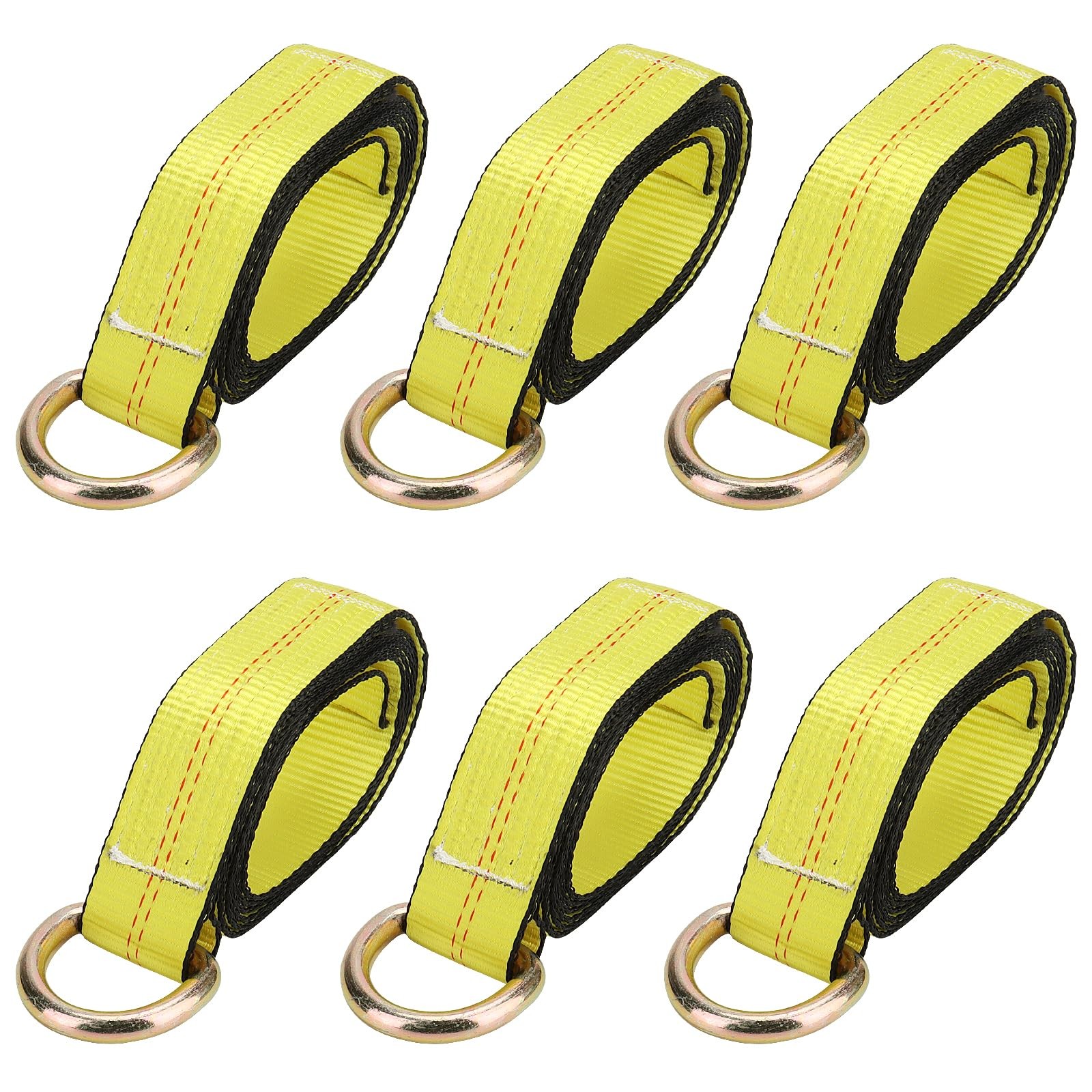 MAHIONG 6PCS 2 Inch x 8.2 Ft Lasso Tow Strap with D Ring, 2.5m x 5cm, Yellow