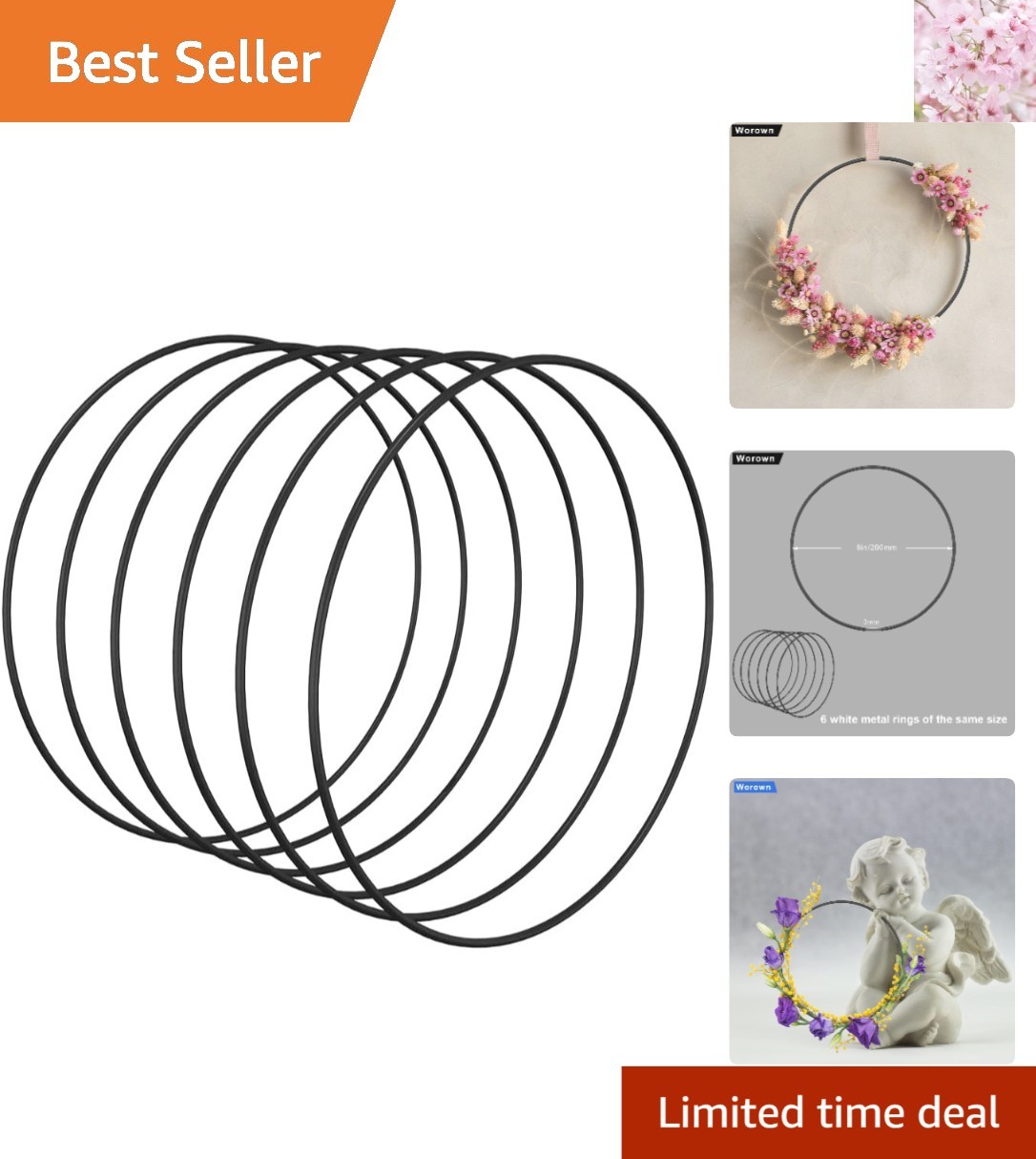 6 Pack of 8 Inch Black Metal Hoops - Perfect for Wreaths & Dream Catchers