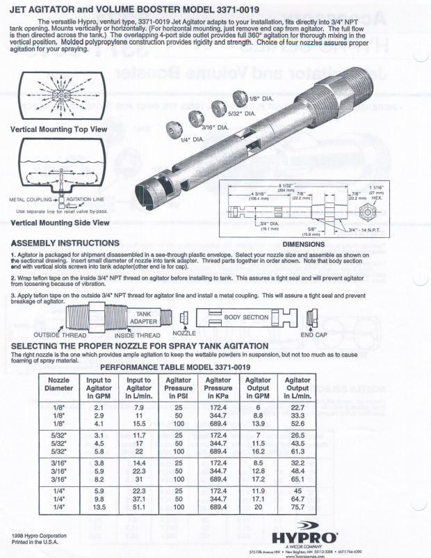 3371-0019 Hypro Jet Agitator