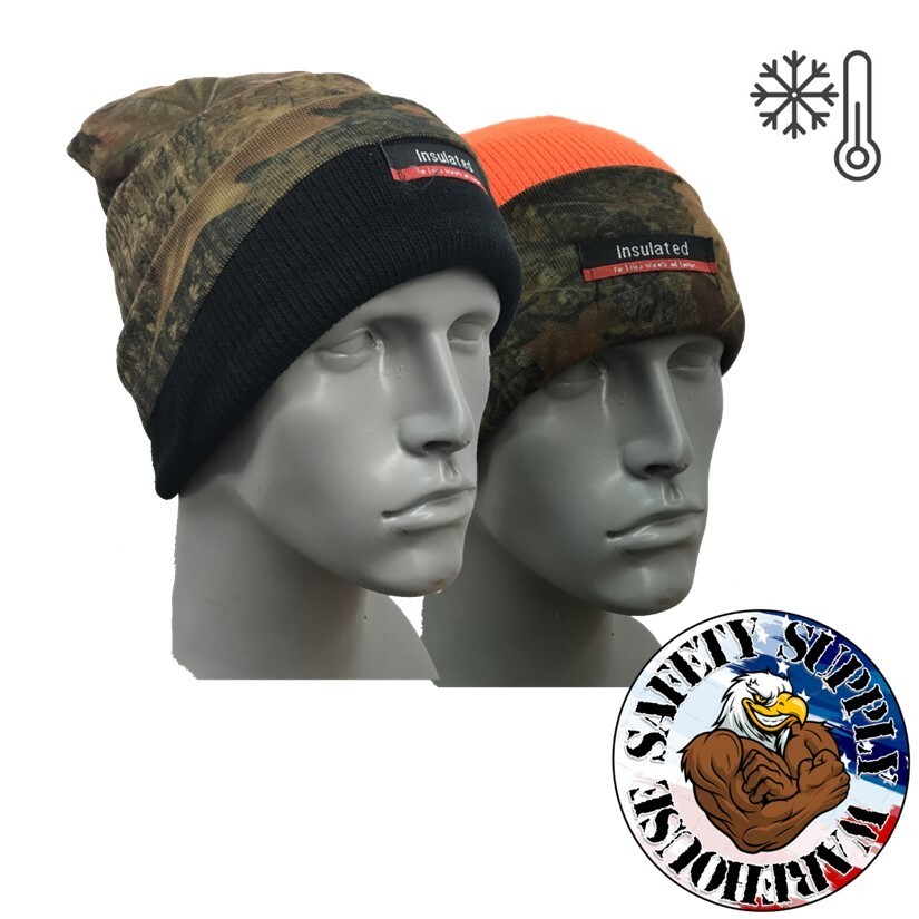 Insulated Reversible Camo / Orange Knit Hat