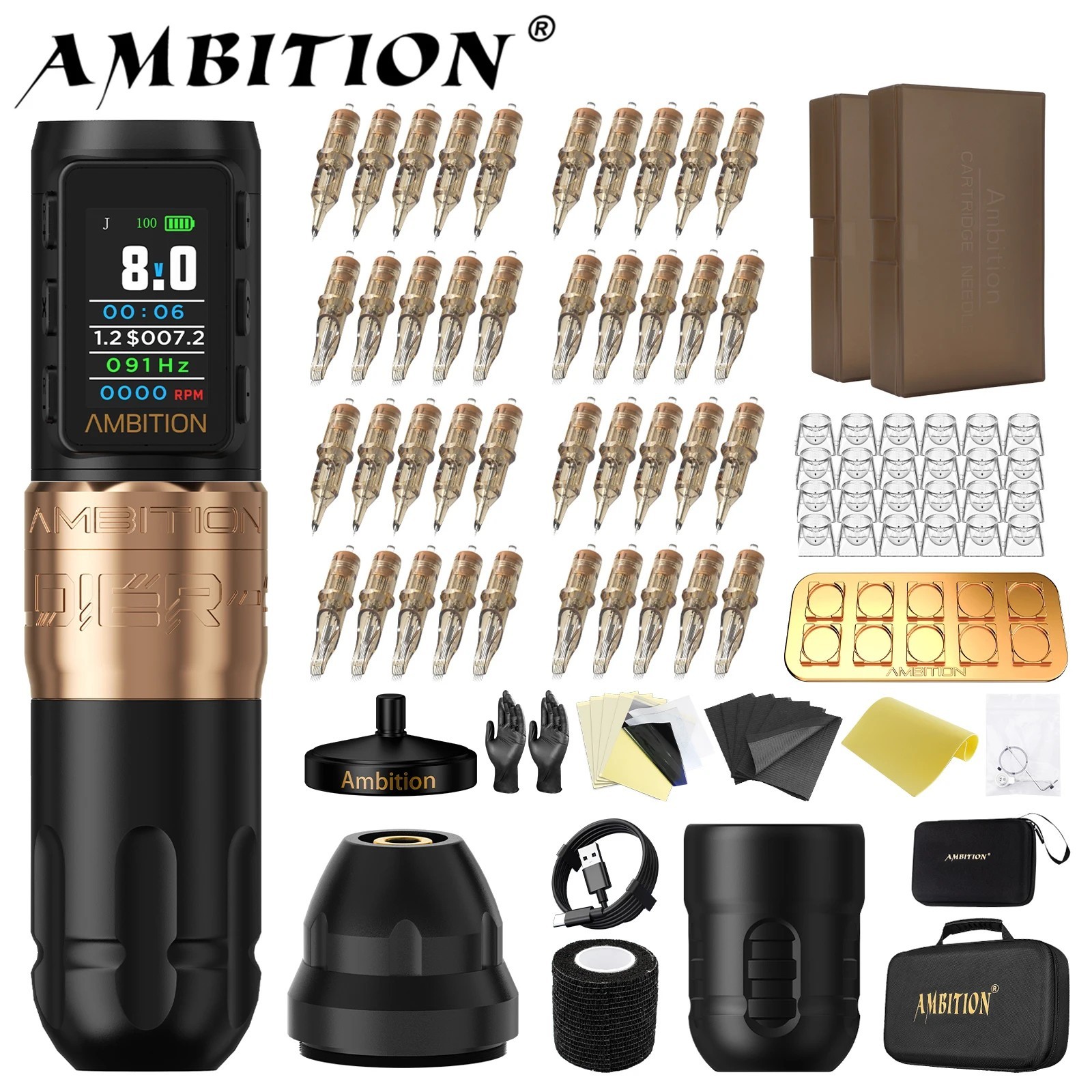 Ambition Soldier270S Kit Stroke 5.0mm+4.5mm Wireless Brushless Motor Tattoo Pen