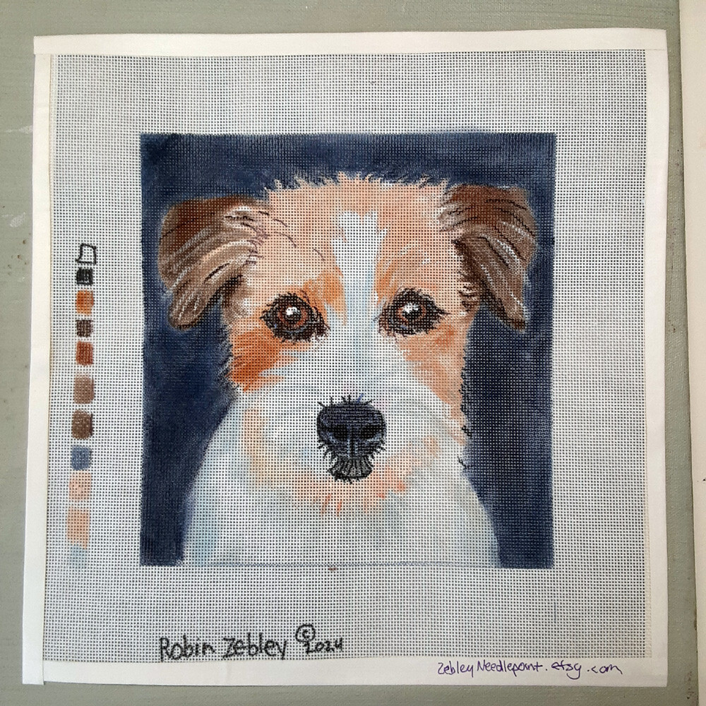 Custom Handpainted Needlepoint Dog Portrait from Photo Canvas Artist Painted