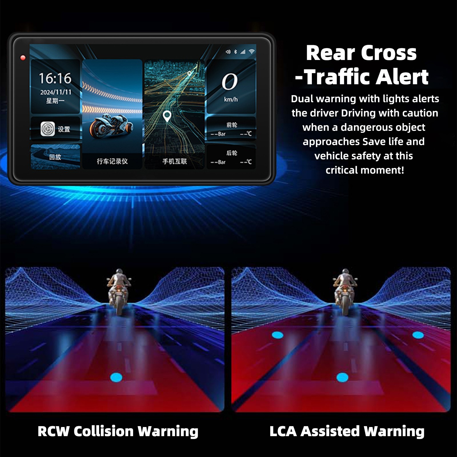 Motorcycle GPS Navigation Recording Dashcam HD 5" Screen Wide-Angle Waterproof