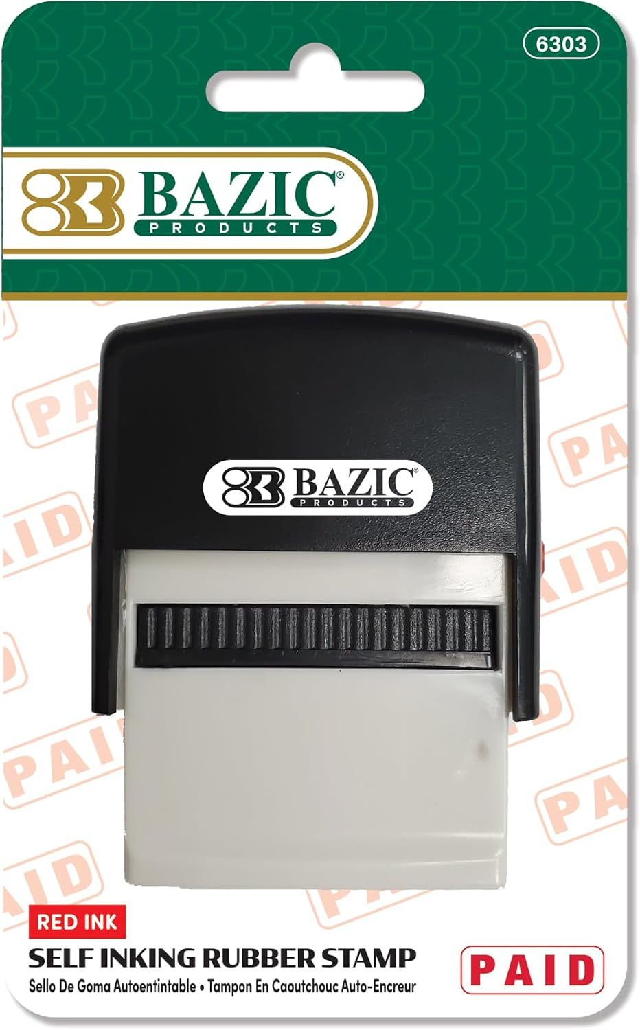 BAZIC Products Paid Self-Inking Rubber Stamp, Red Ink | Removable, Replaceable I