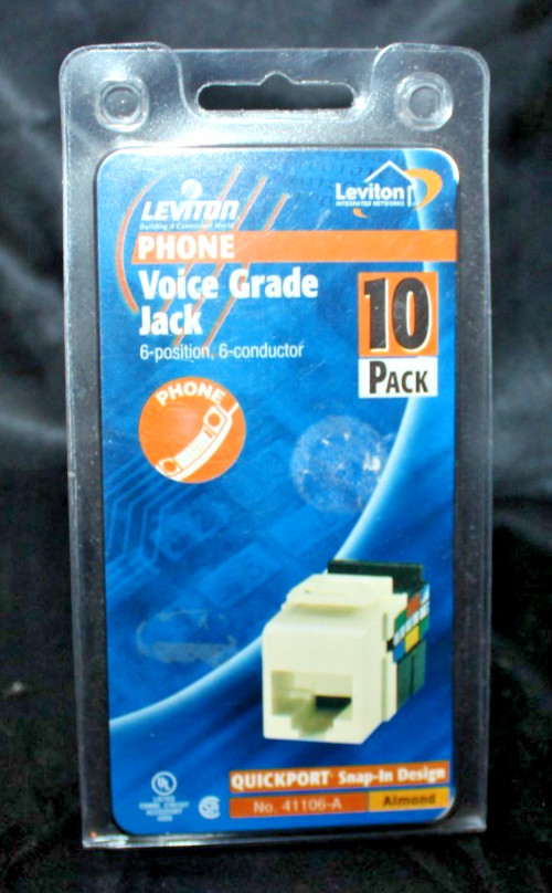 Leviton 41106-A Phone Grade Jack - 6 Position Snap In Design Almond NIB