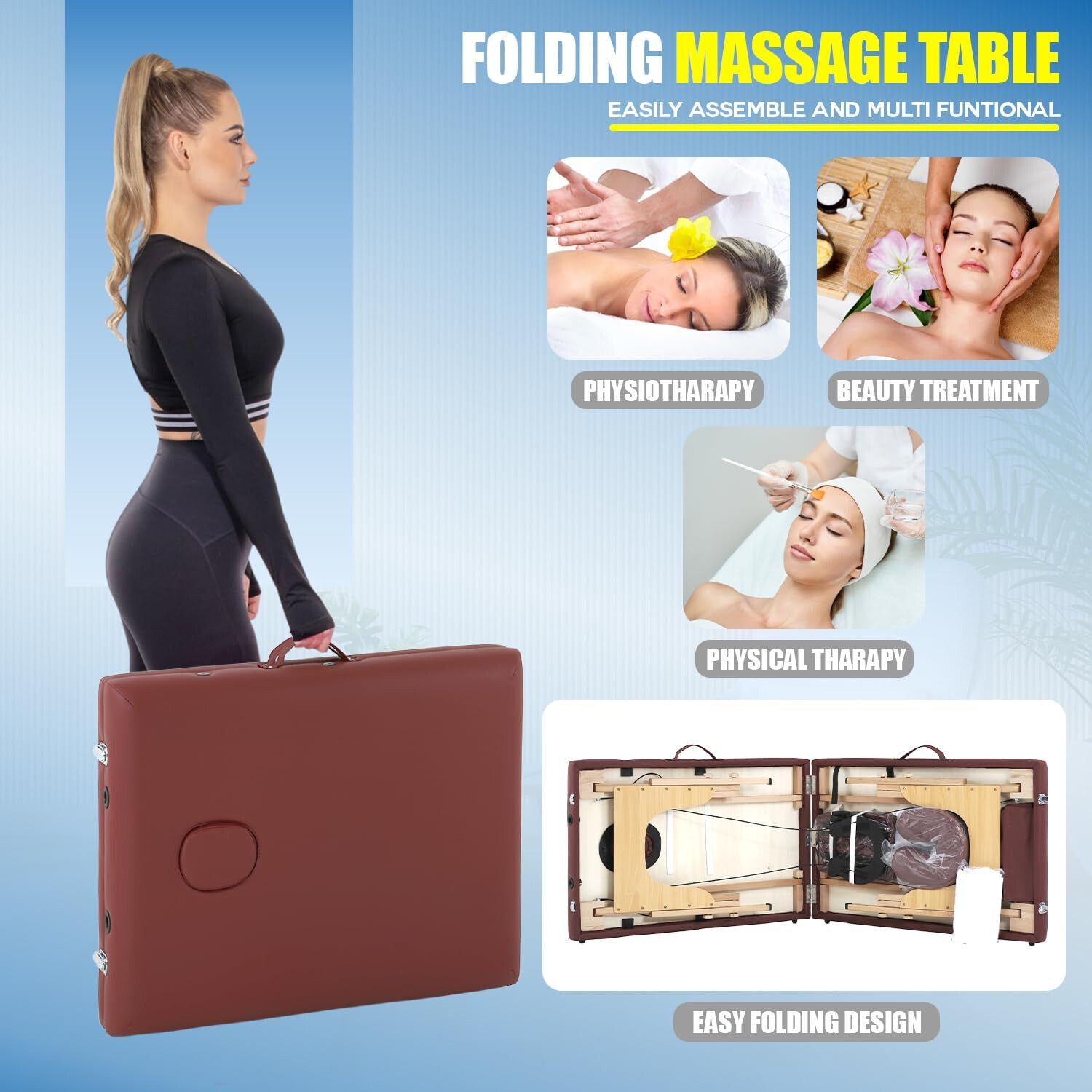 Massage Table Massage Bed Spa Bed 73" Long Portable 2 folding W/ Carry Case