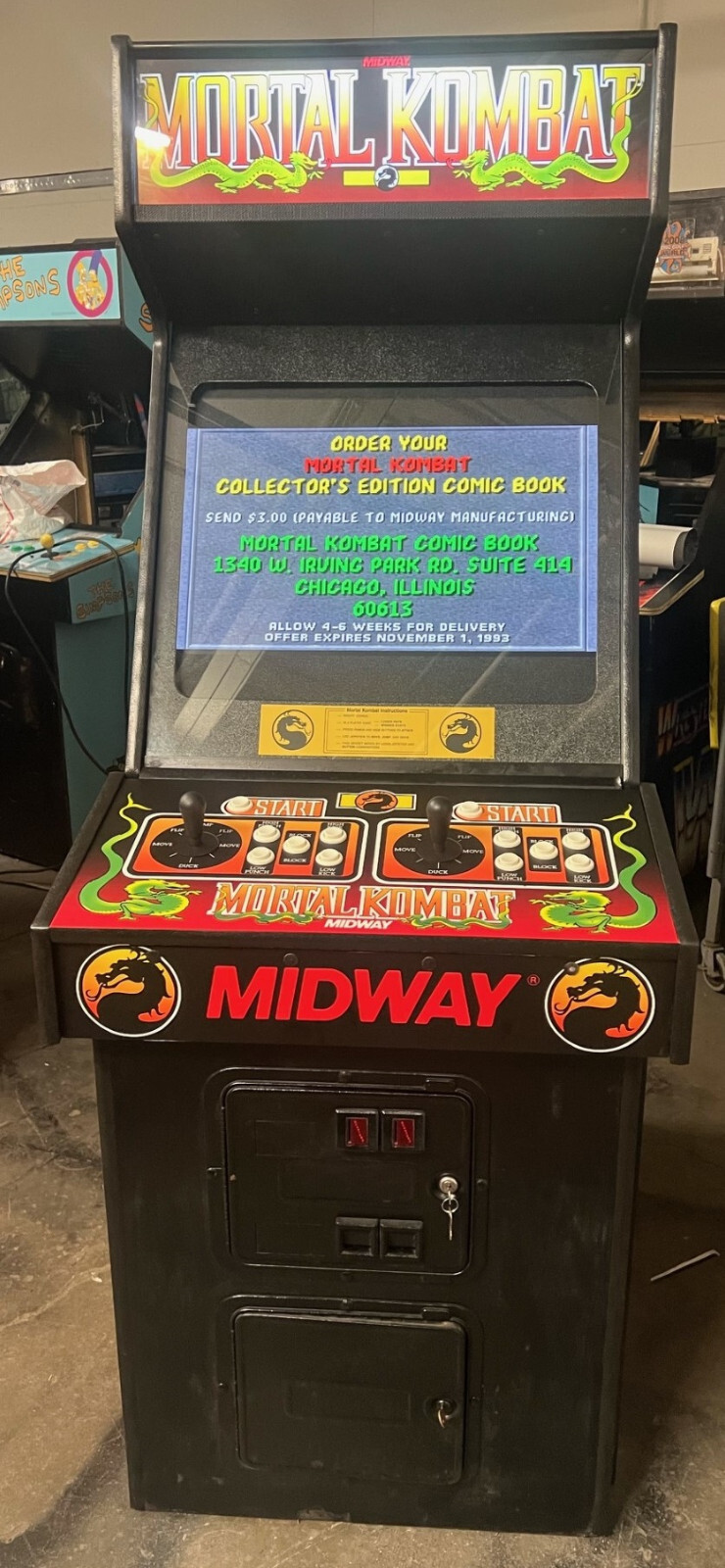 MORTAL KOMBAT ARCADE MACHINE by MIDWAY 1992-Test