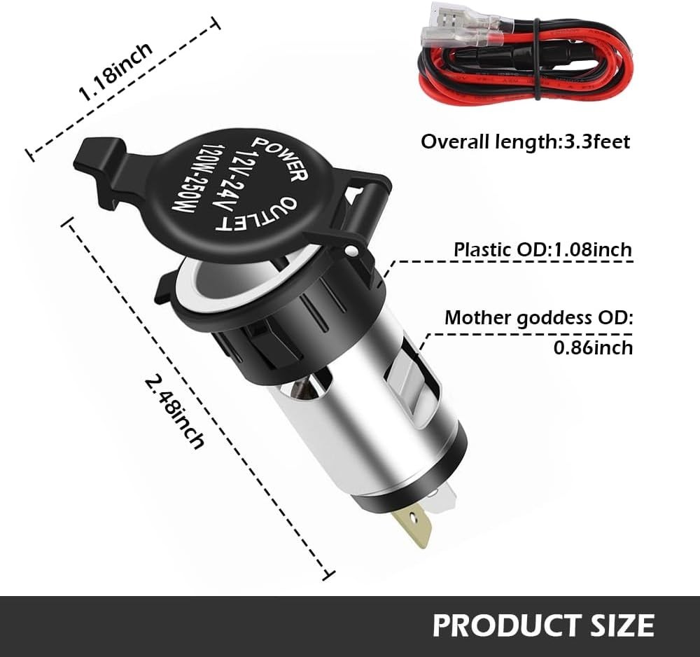 Heat Resistant Universal Cigarette Lighter Socket with Extension Cable Included