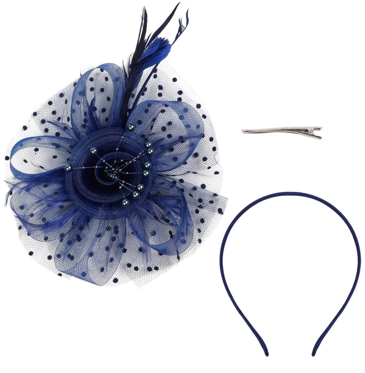 Kentucky Derby Fascinators for Women - Tea Party Hats with Clip Navy