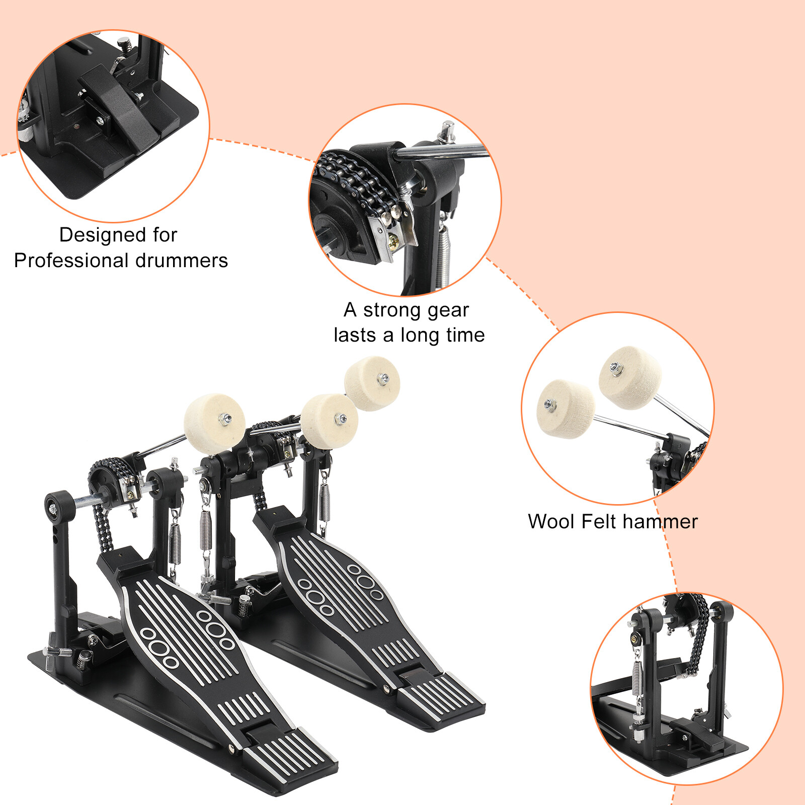 Double bass drum pedal adult drum black
