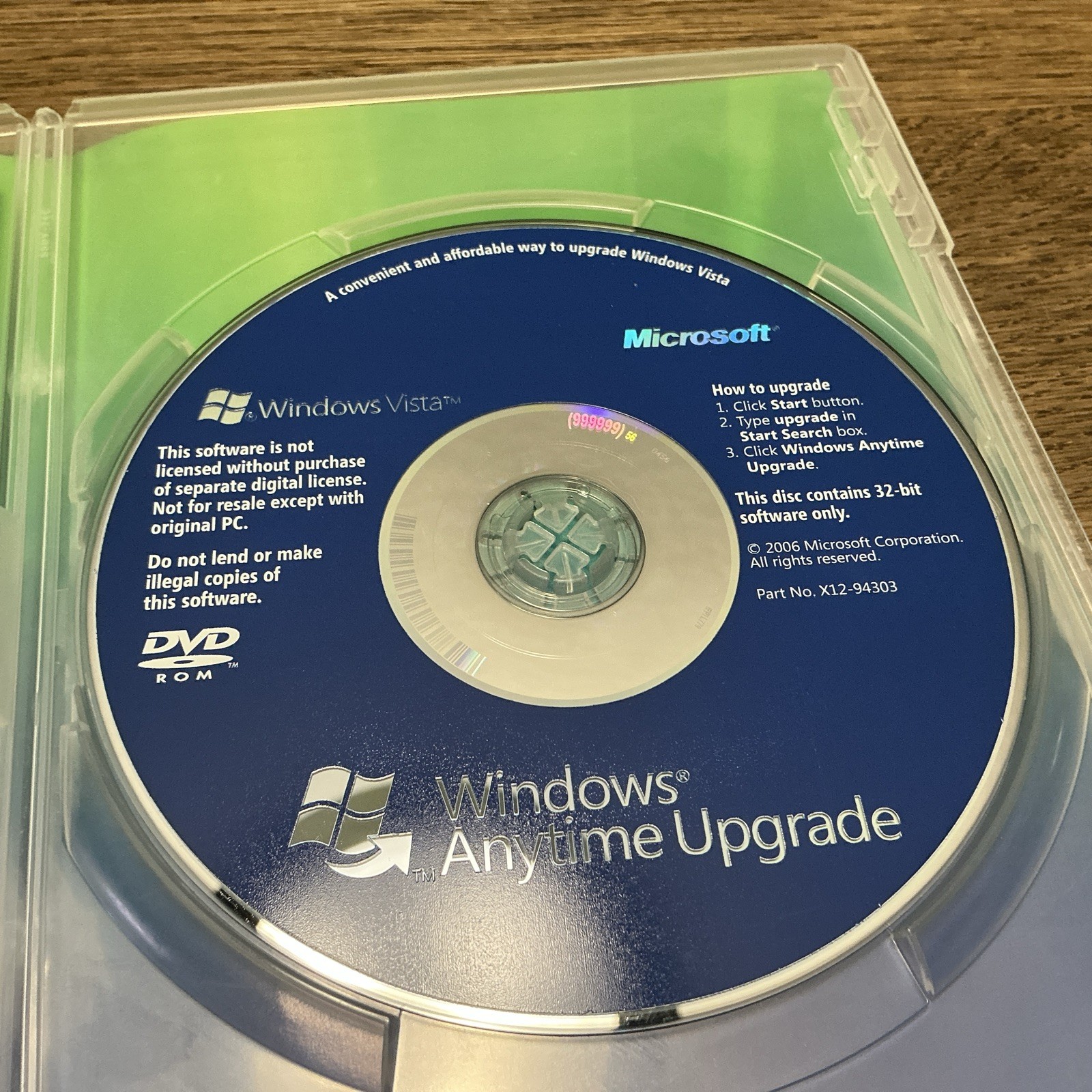 Microsoft Windows Vista Anytime Upgrade Disc And Case - 32 Bit