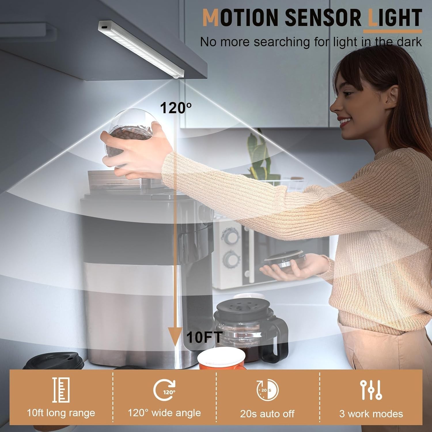 Crisp Daylight White Motion Sensed Closet Lights - 2 Pack, USB-C Rechargeable