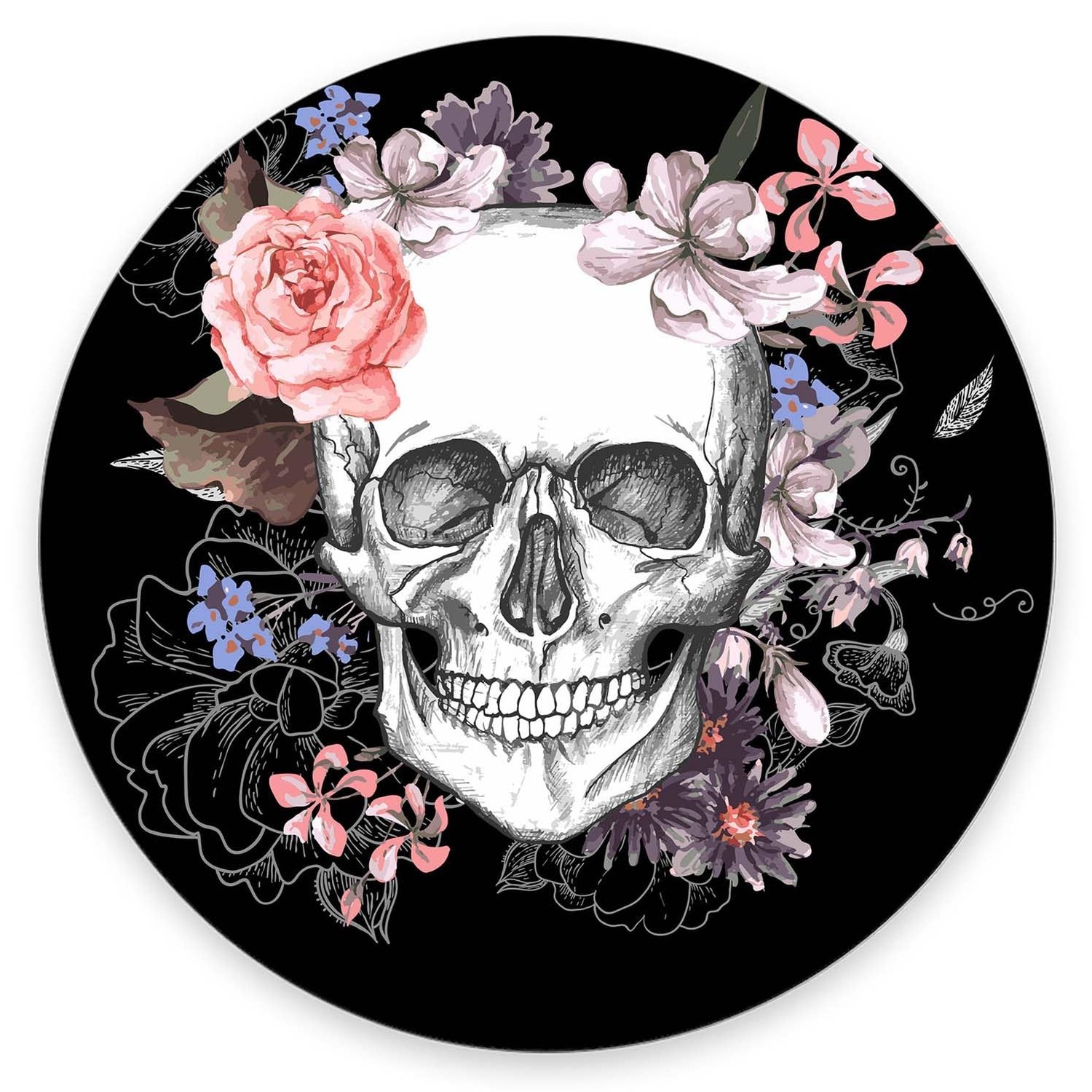 Mouse Pad, Sugar Flowers Skull Skeleton Mouse Pad, Mouse Mat Round Mouse Pad ...