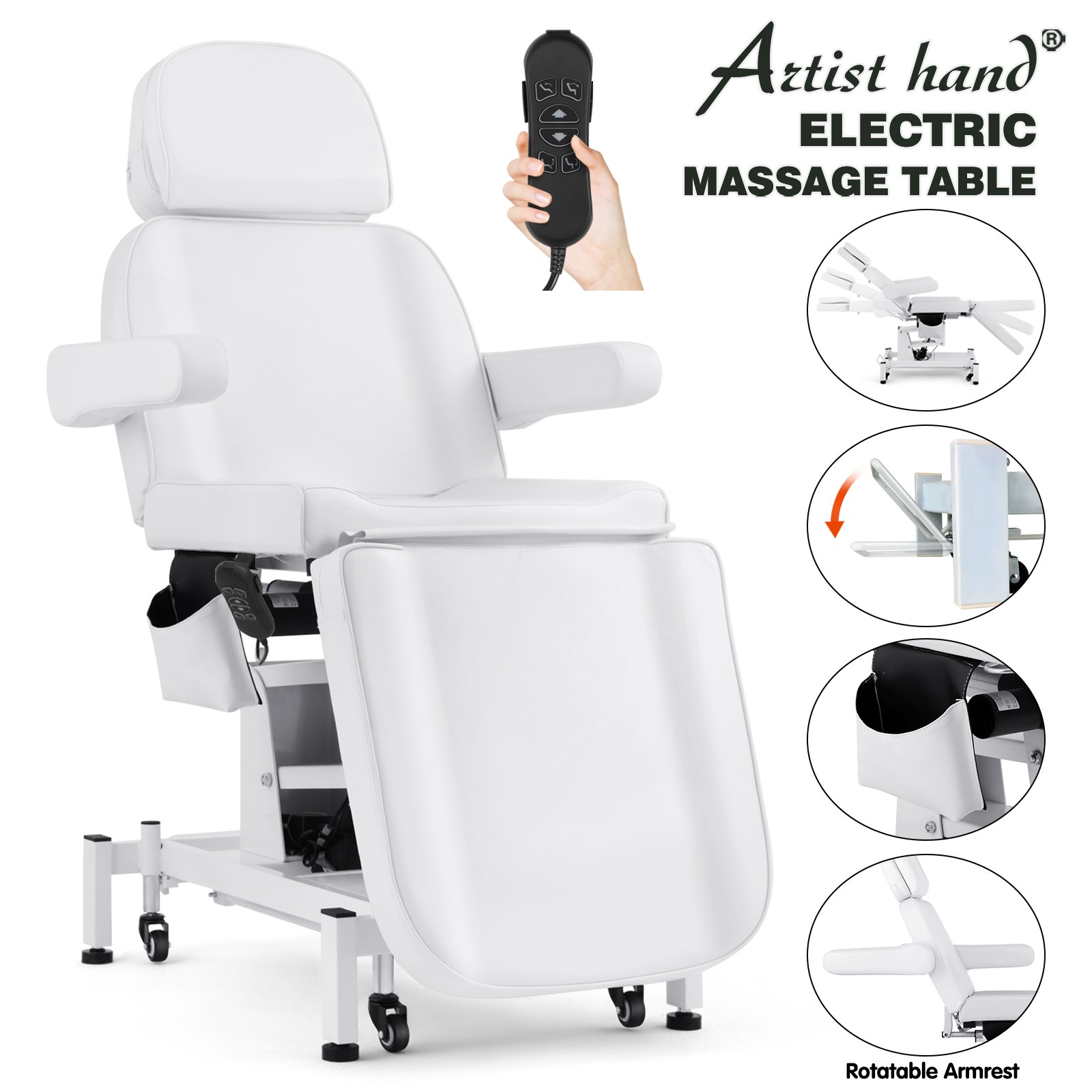 White 3-Motor Electric Facial Bed Massage Table Salon Beauty Spa Tattoo Chair
