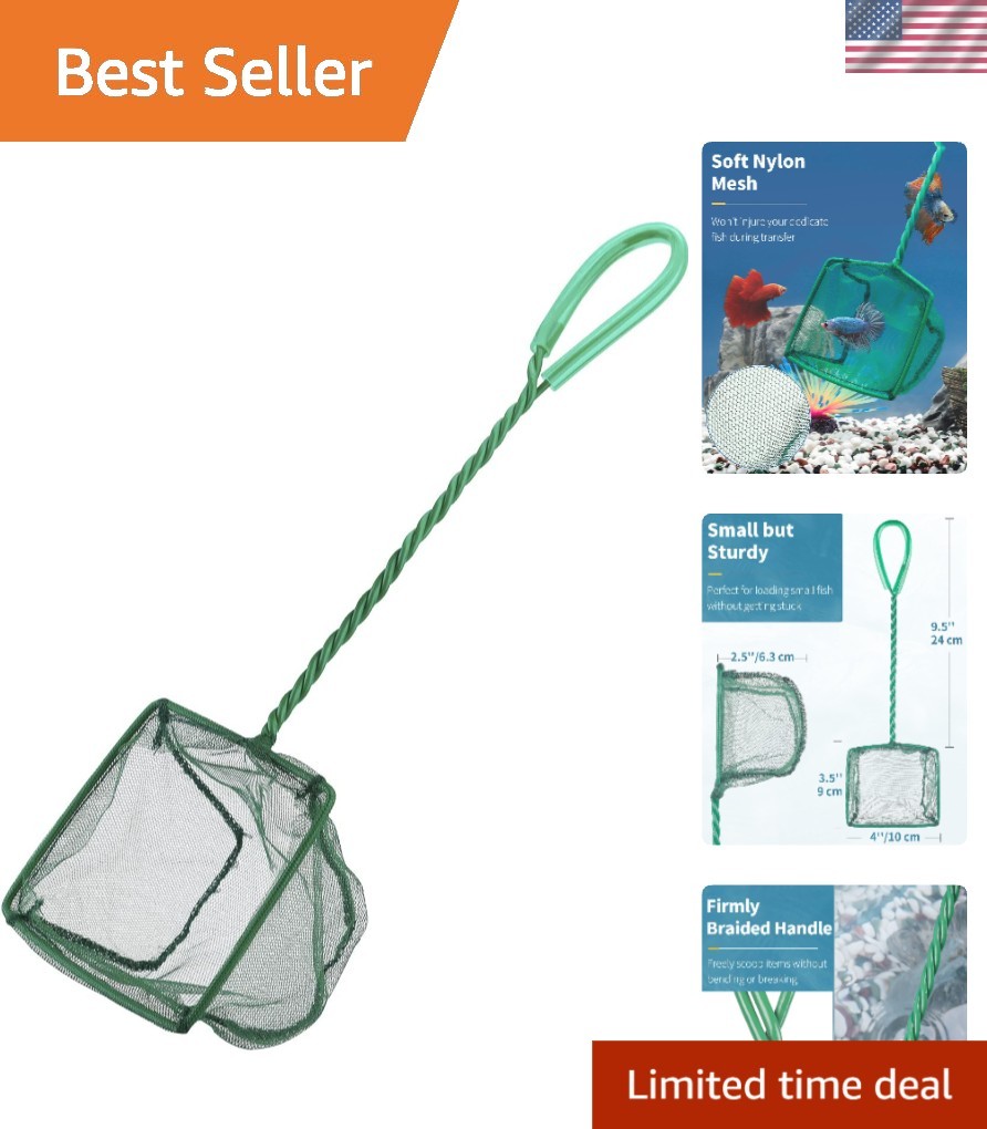 Rust-Resistant Square Fish Net for Aquariums and Koi Ponds - Compact 4x3.5 Inch
