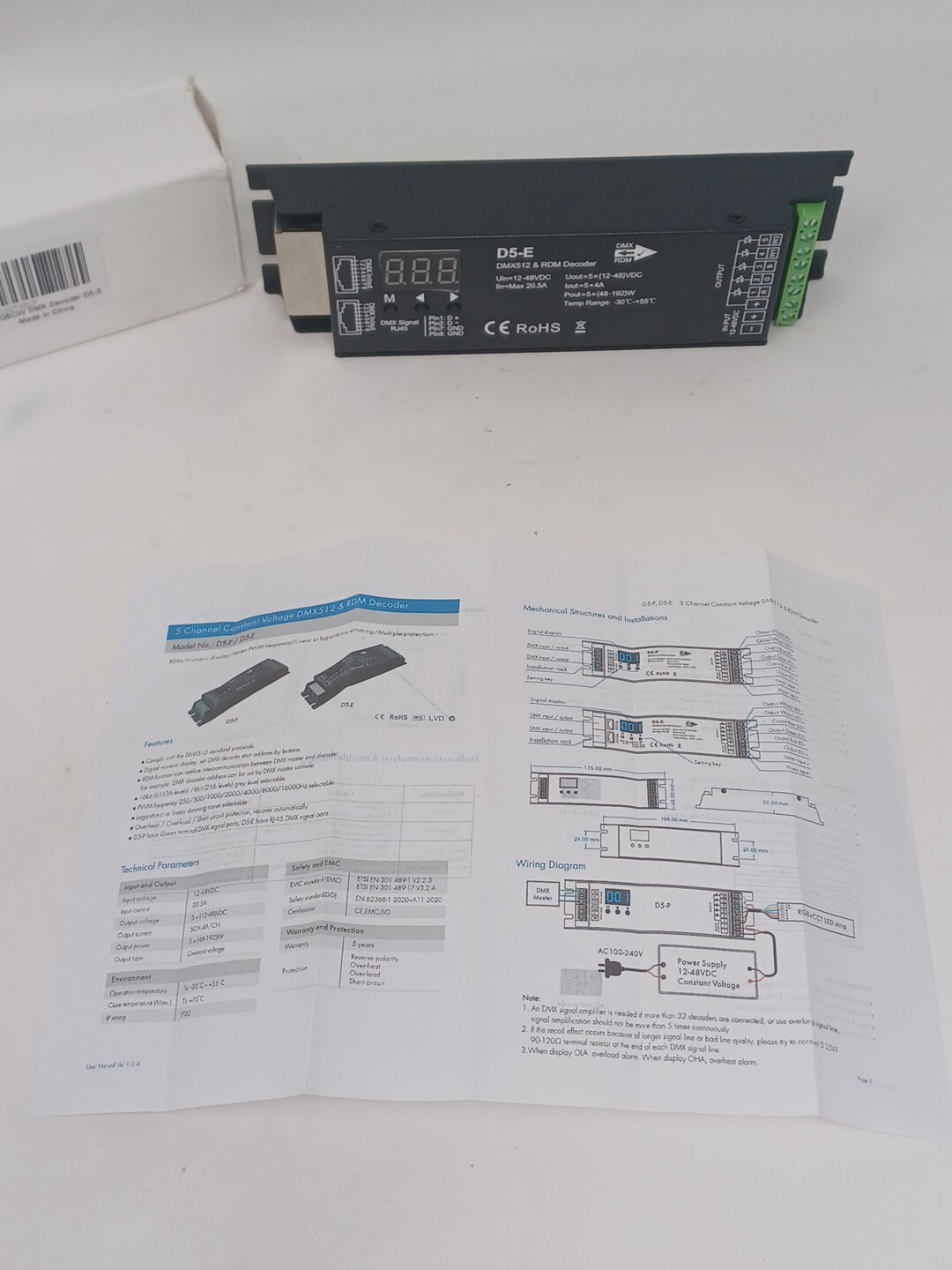 5CH DMX 512 & RDM Decoder RGB Controller DC12V 24V 48V PWM Dimming