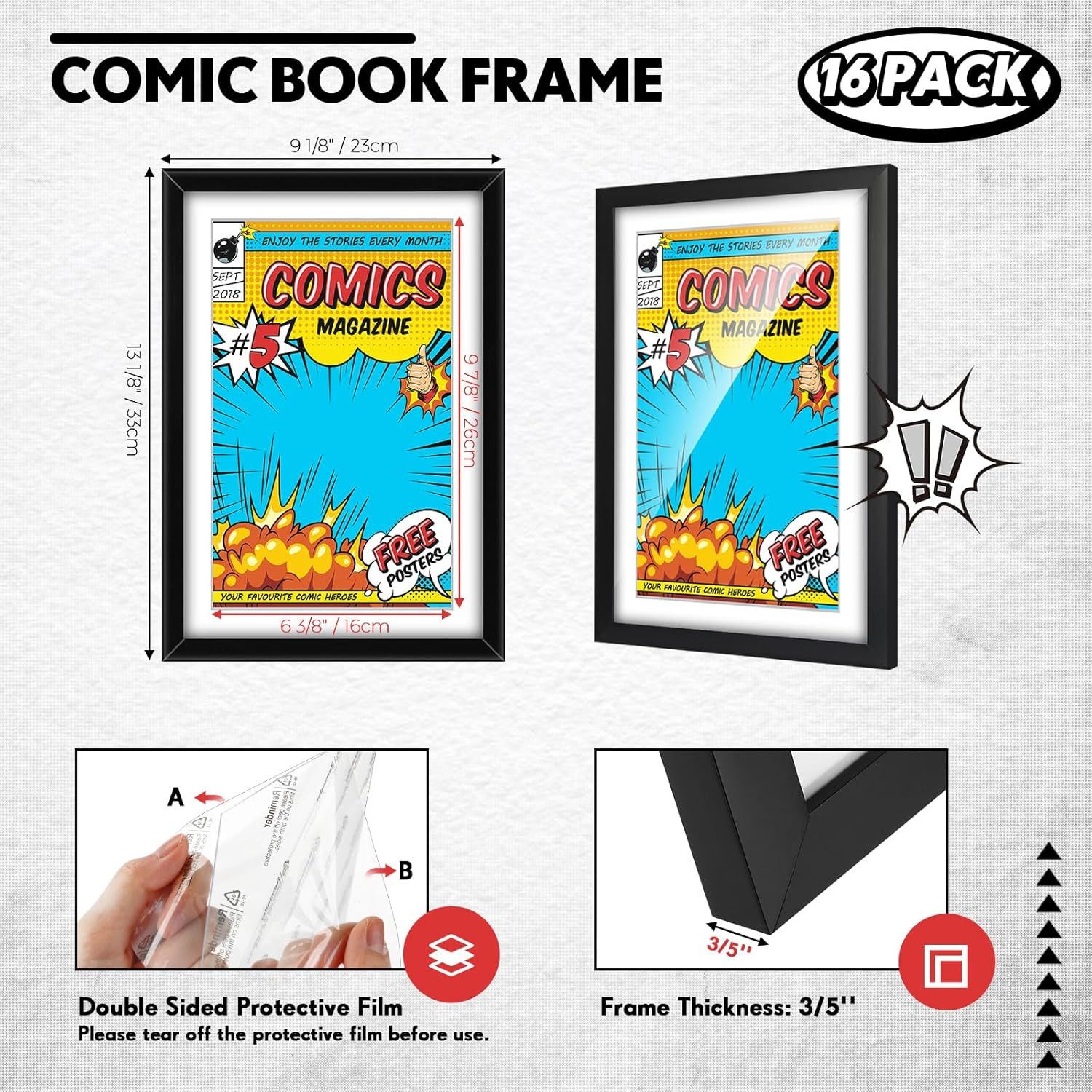 16 Pack Comic Book Frames with UV Protection - Display Current Comics Stylishly