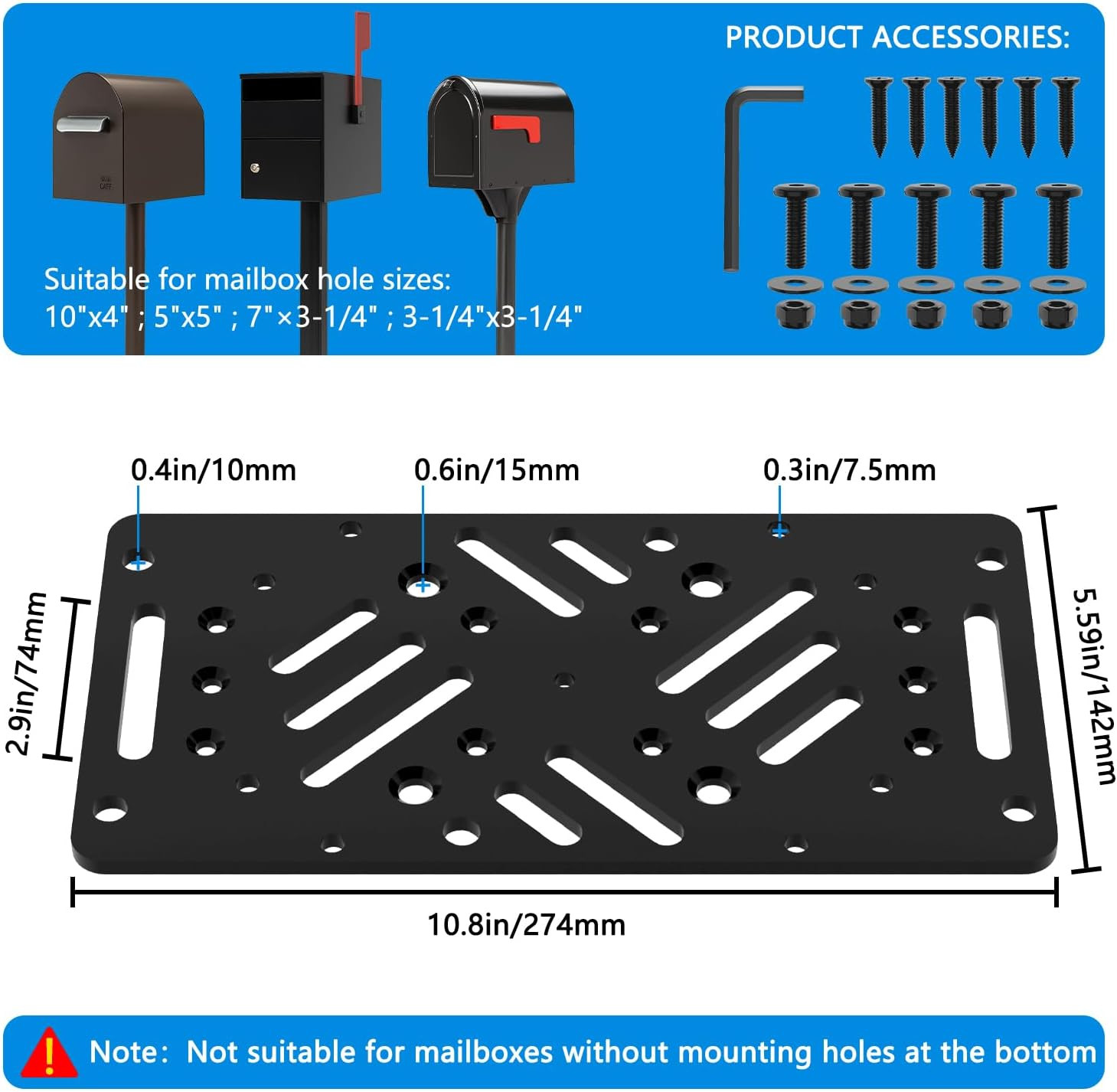 Antirust Mailbox Post Mount Bracket, Heavy-Duty Plate for Post Mount Mailboxes,