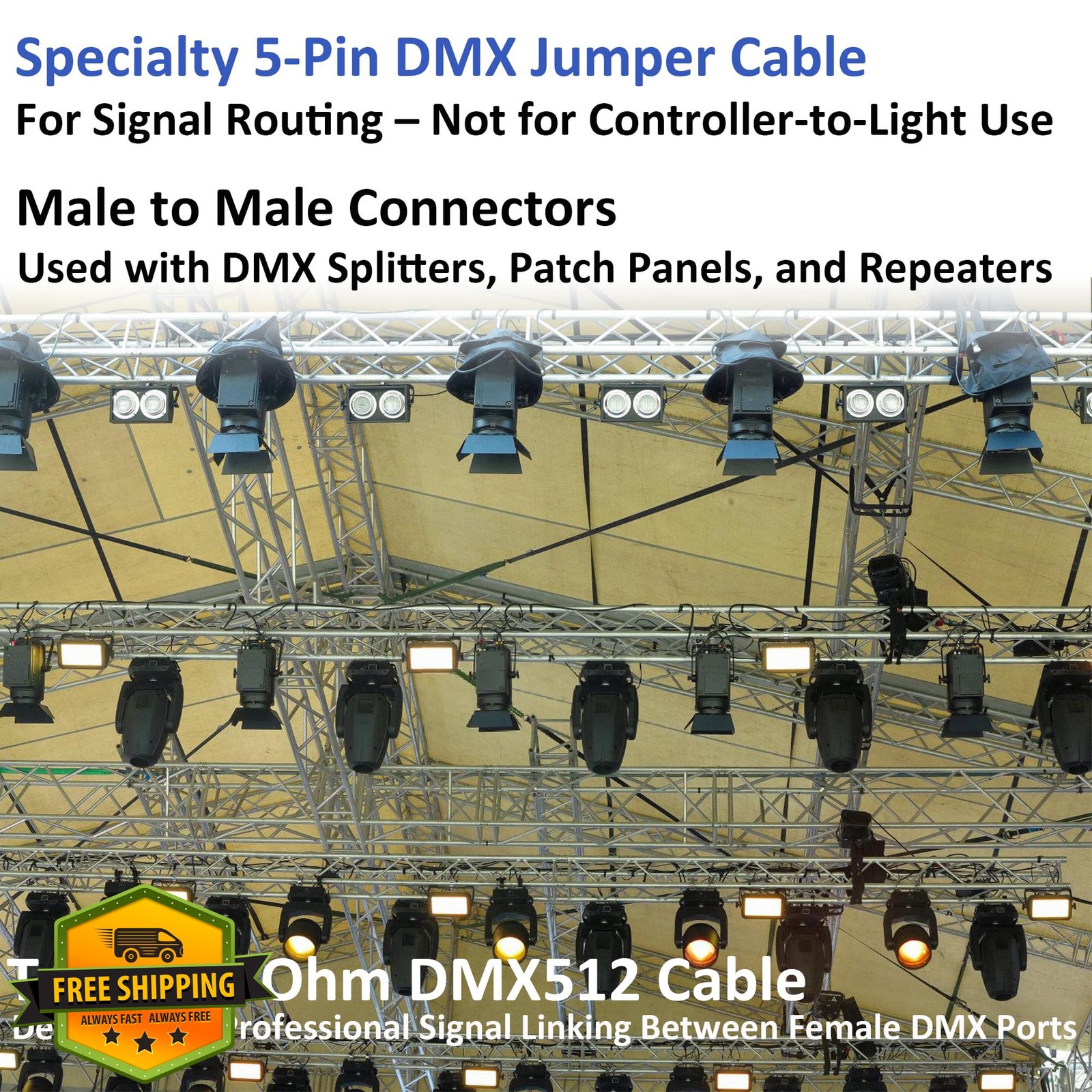 Small-Eye 5 Pin DMX Cable Male to Male 25 ft 2-Pack Lighting Systems
