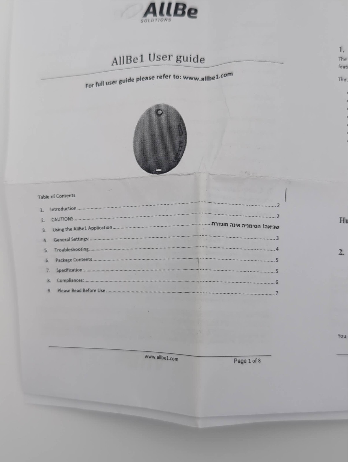 AllBe 1 Multi-Sensor Bluetooth BLE Multi-Sensor Personal Safety Device AllBe1