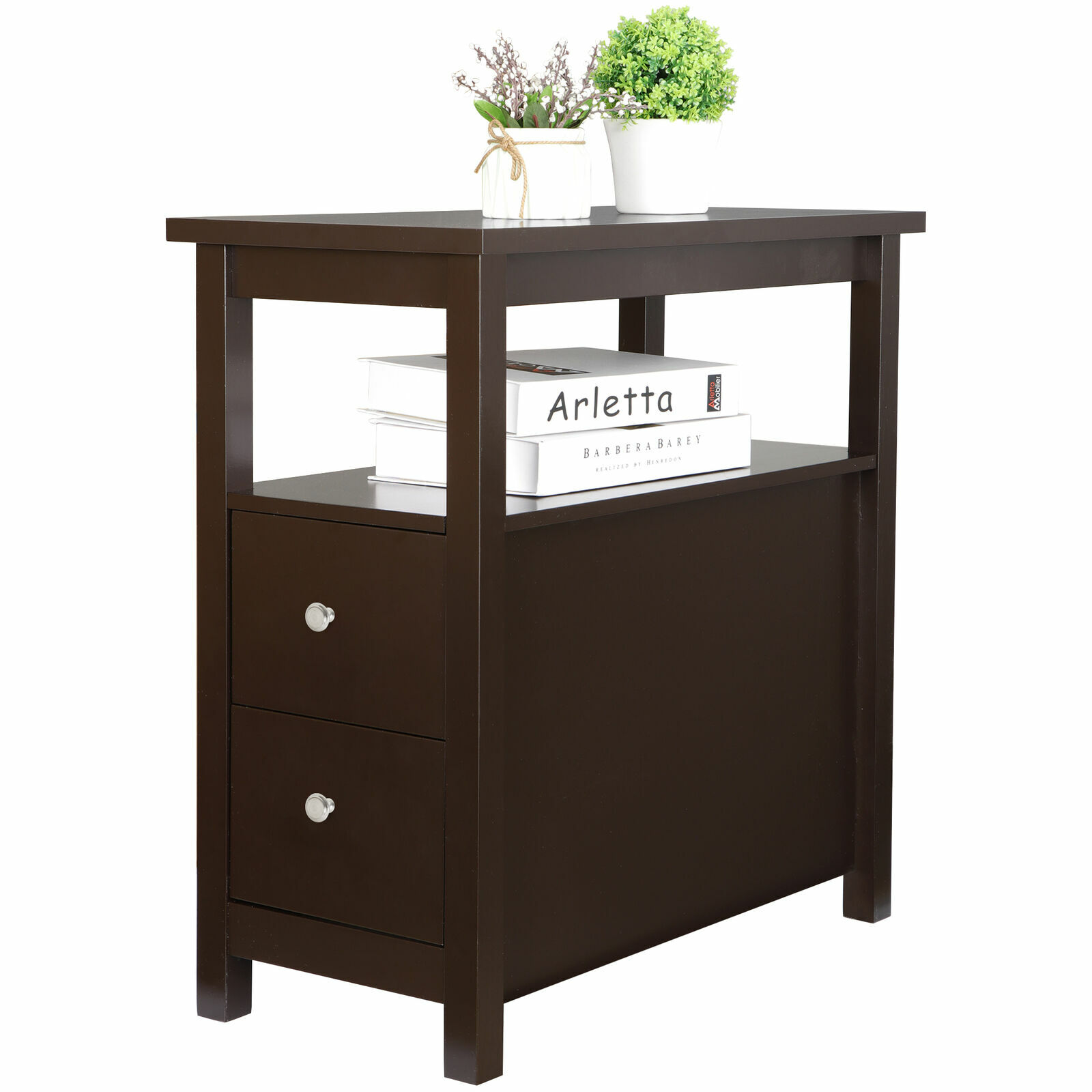 Chairside End Table Narrow Desk w/ 2 Drawers Shelf for Home Organizer Decor
