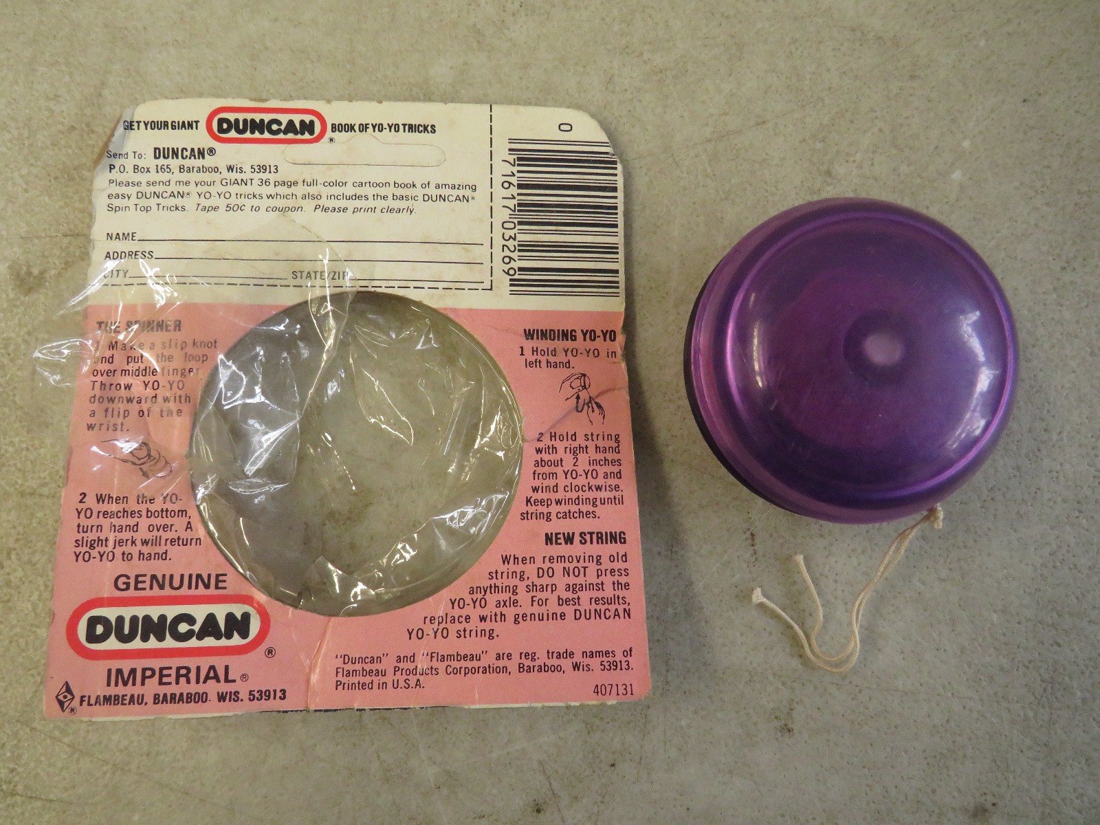 Vintage Yo-Yo Duncan Imperial Clear Purple 2" With Packaging
